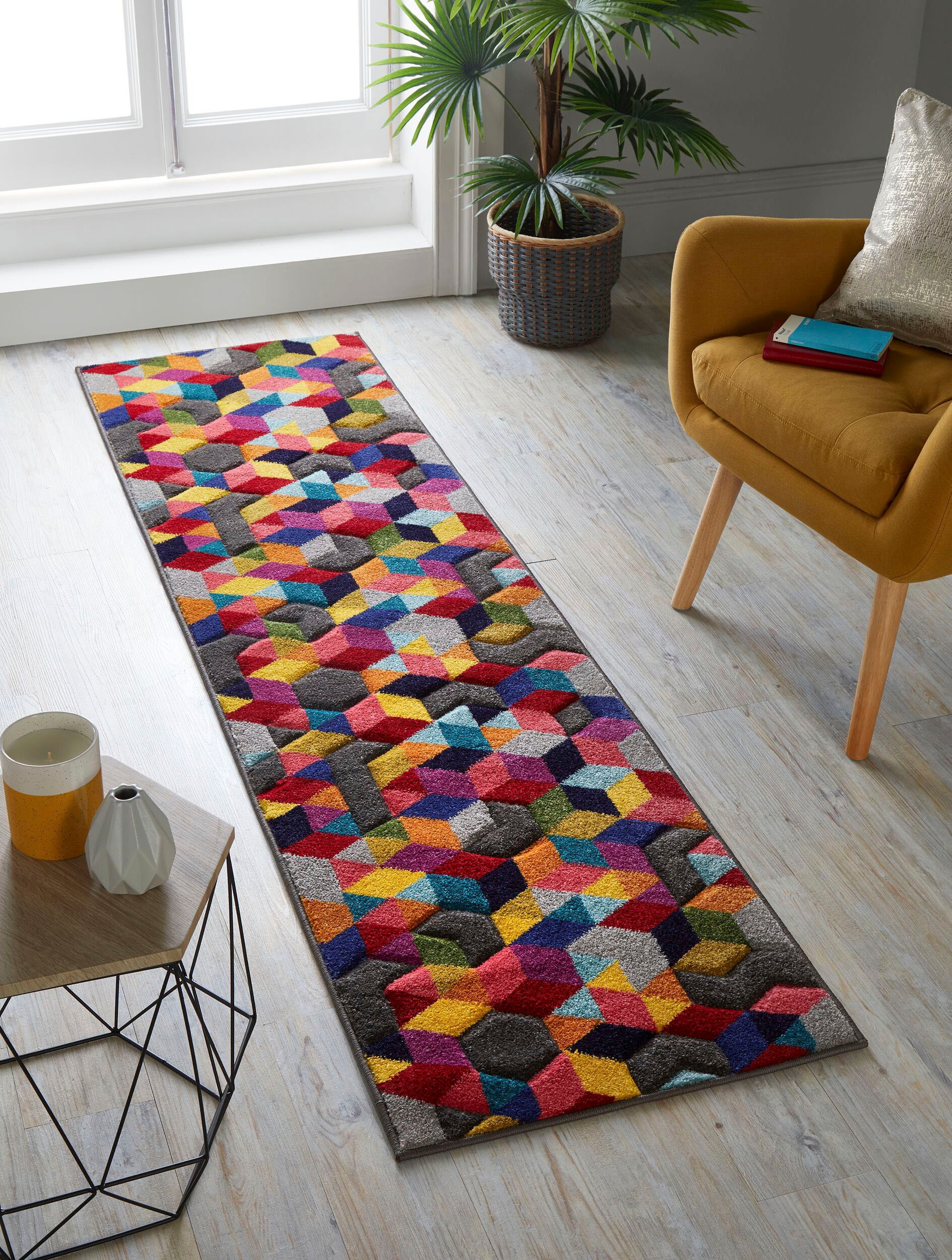 FLAIR RUGS Läufer »Dynamic«, rechteckig, 10 mm Höhe, fußbodenheizungsgeeignet, geometrisches Design, Cube Muster, Läufer