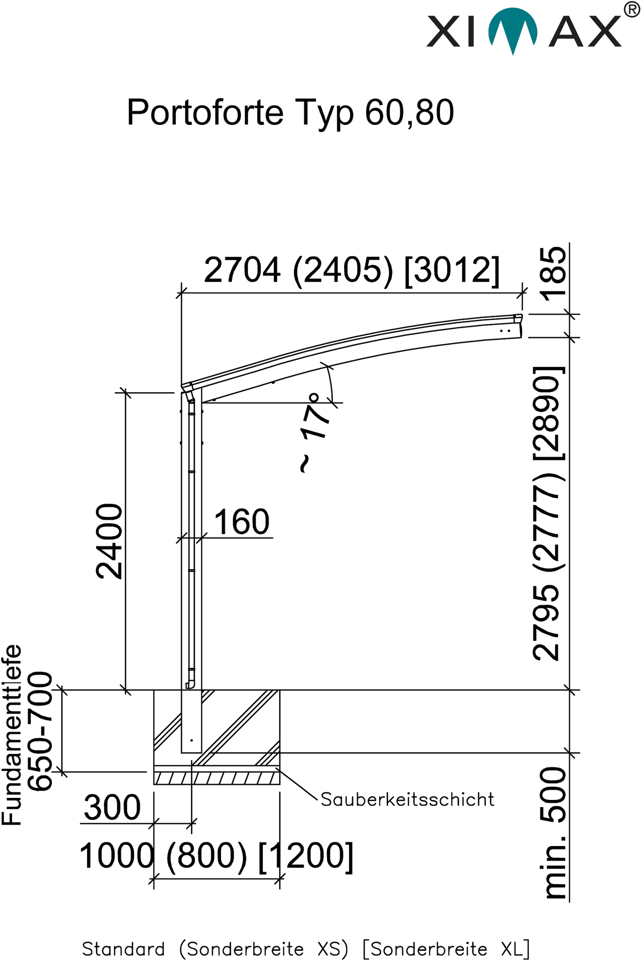 Ximax Einzelcarport »Portoforte Typ kaufen cm, online Sonderbreite 225 braun, 80 Aluminium, Aluminium XS-mattbraun«