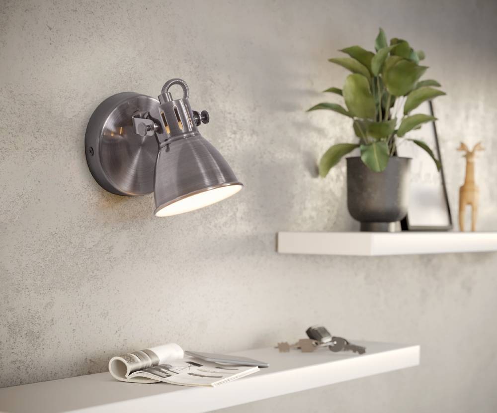 EGLO LED Wandleuchte »SERAS Wandlampe, Deckenstrahler, Spot, Flurlampe, nickel-antik, creme«, 1 flammig, Leuchtmittel LED-Board-GU10 | LED wechselbar, Wohnzimmerlampe, Esszimmerlampe, schwenkbarer Spot, GU10, 17x10cm