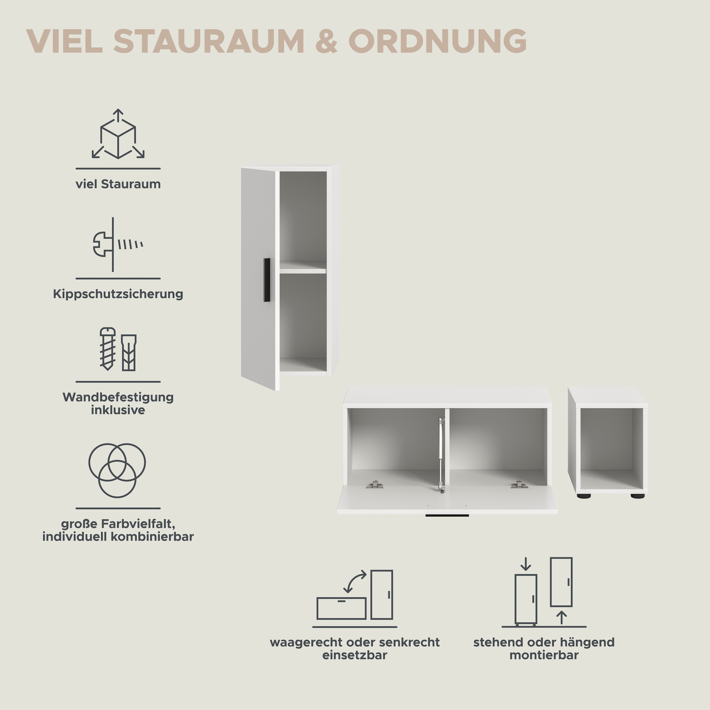 Home affaire Wohnwand »ENESTE, 3-teilig, in verschiedenen Farben, individuell kombinierbar« verschiedenste Kombinationmöglichkeiten, stehend oder hängend, 