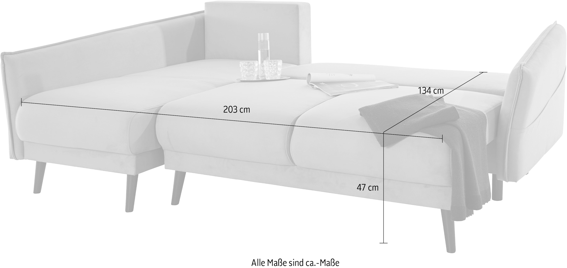 INOSIGN Ecksofa »Asra L-Form«, incl. Bettfunktion und Bettkasten, Seitentasche im Armteil, Federkern
