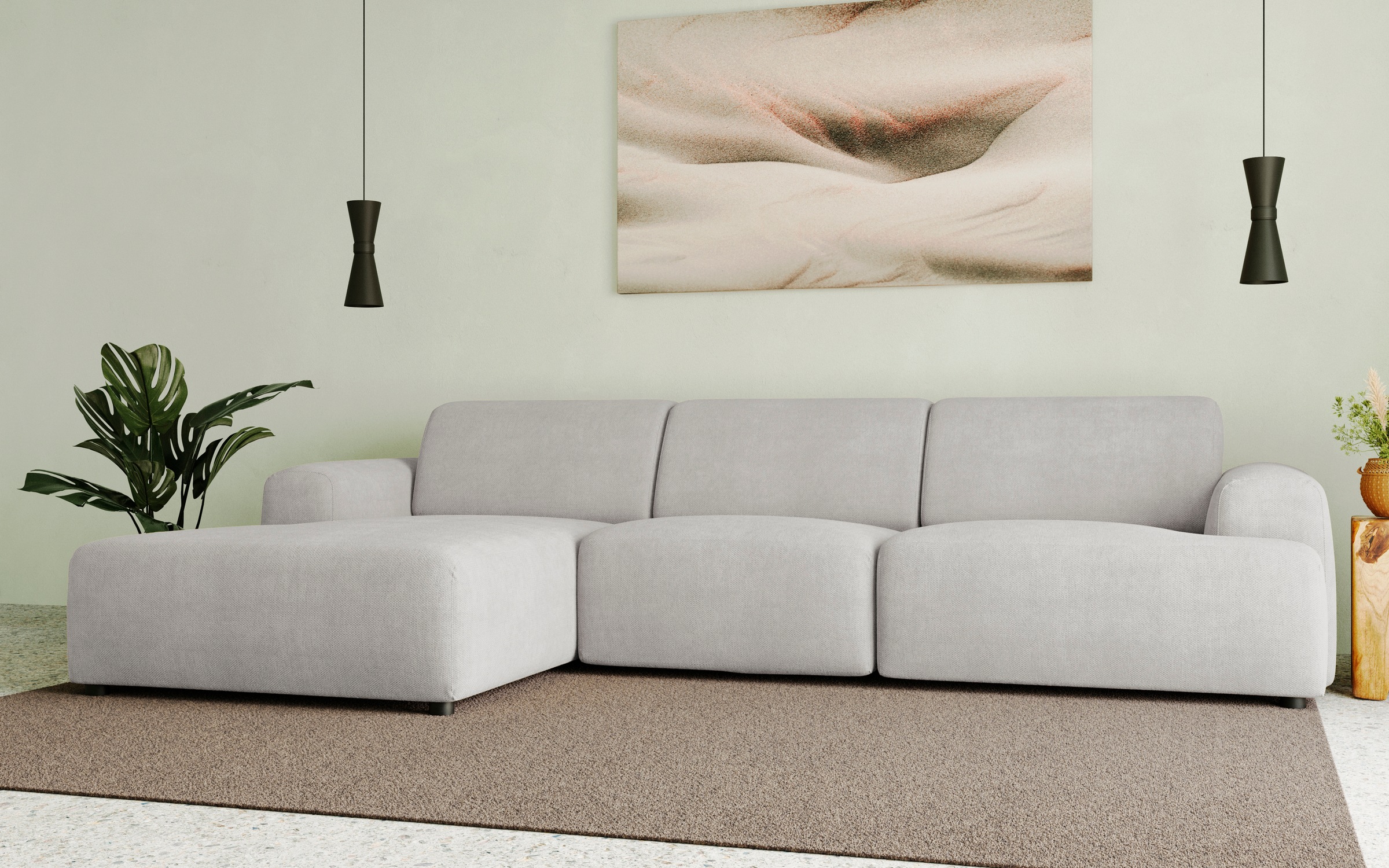 andas Ecksofa »Linkka, Breite 301 cm«, L-Form, in einem weichen Chenille-Stoff, mit Wellenunterfederung