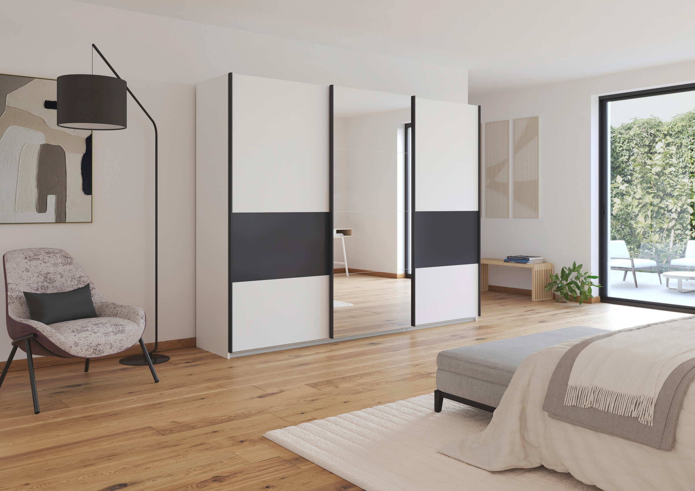 rauch Schwebetürenschrank »Schwebetürenschrank Kleiderschrank Schrank Garderobe CORTONA«, inkl. Inneneinteilung, 2 Stoffboxen und zusätzlichen Einlegeböden