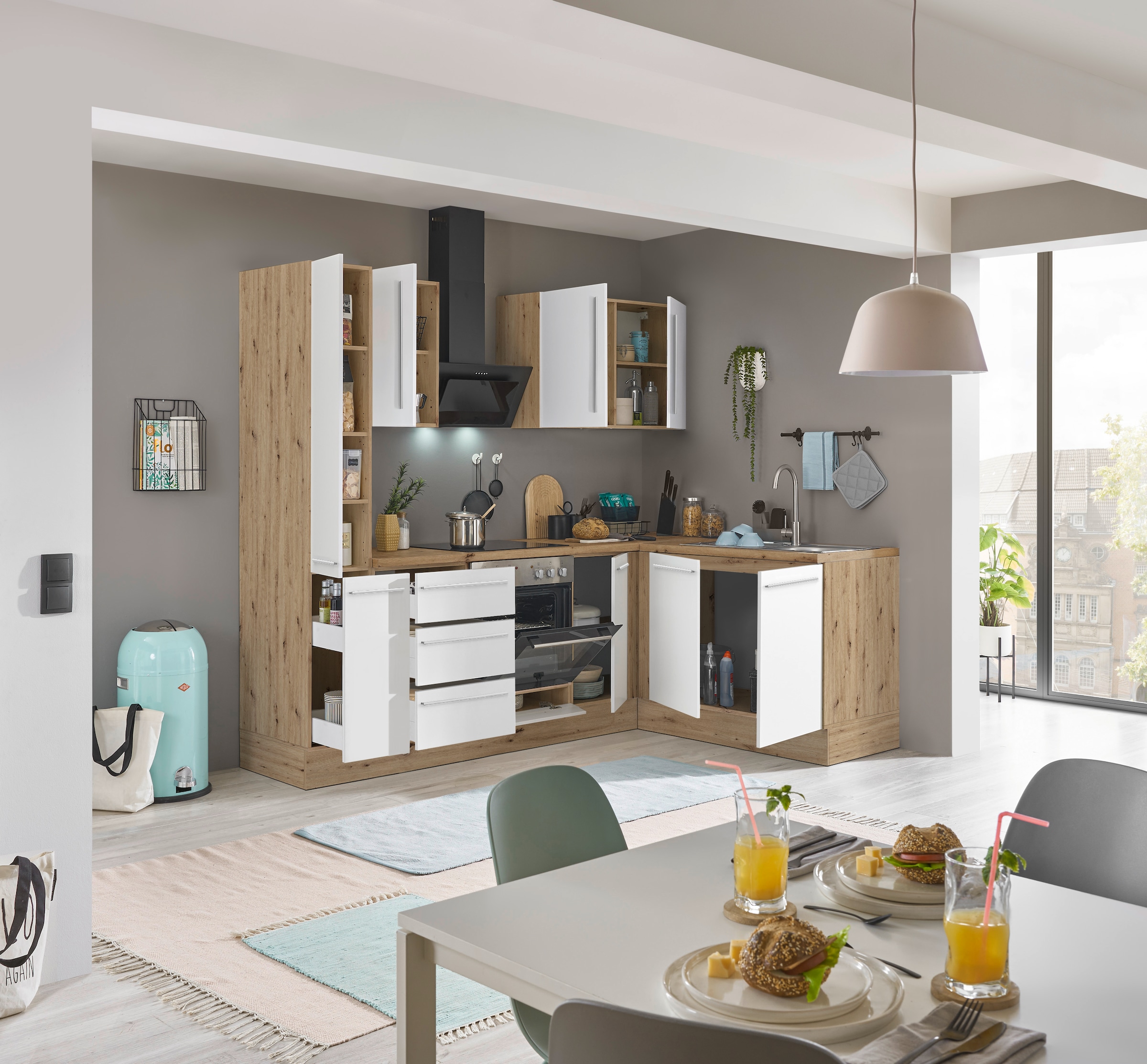 KOCHSTATION Winkelküche »Florida, Stellbreite 240x165 cm«, wahlweise mit E-Geräten, mit Softclose für Türen und Schubkästen