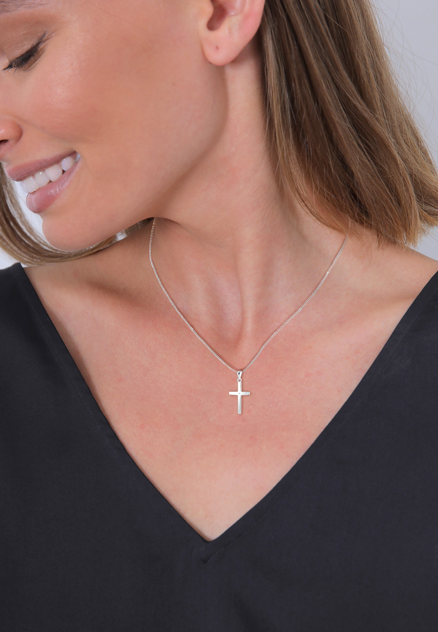 Elli DIAMONDS Collierkettchen »Kreuz Glaube Diamant (0.005 ct) Basic 925 Silber«