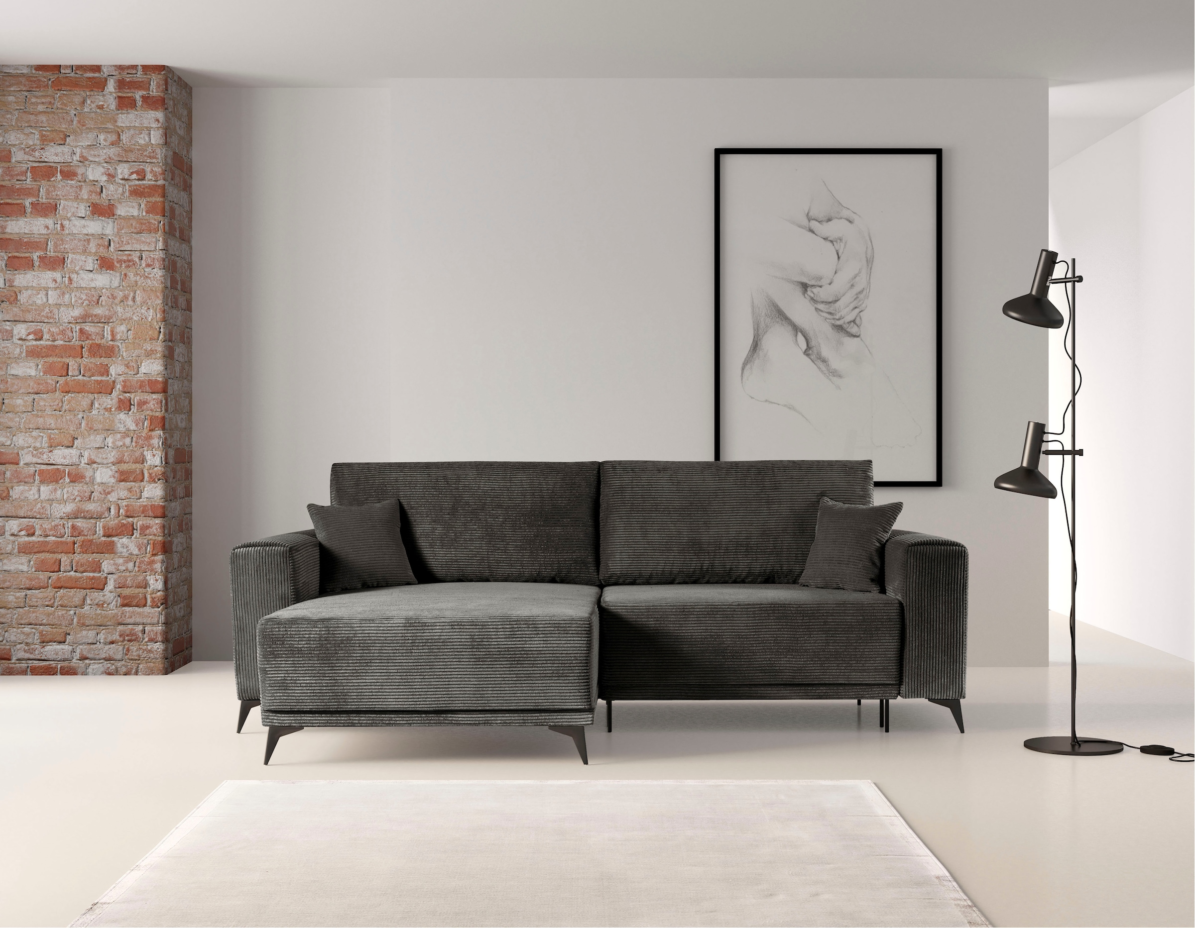 WERK2 Ecksofa "Scandic L-Form", Moderne Eckcouch in Cord, Sofa mit Schlaffu günstig online kaufen