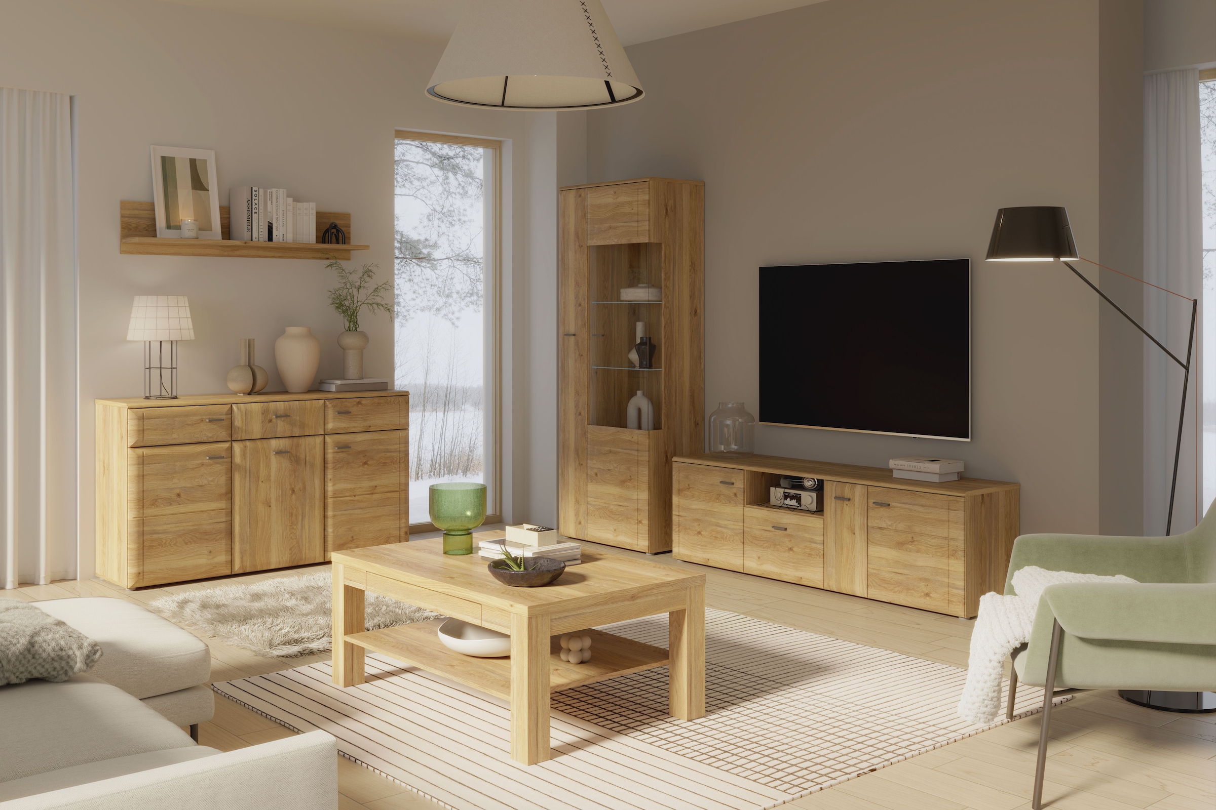 FORTE Vitrine »Akinori«, (B/H/T 75,1/140/41,8 cm), Highboardvitrine, Glastüre, Soft Close, MDF Front