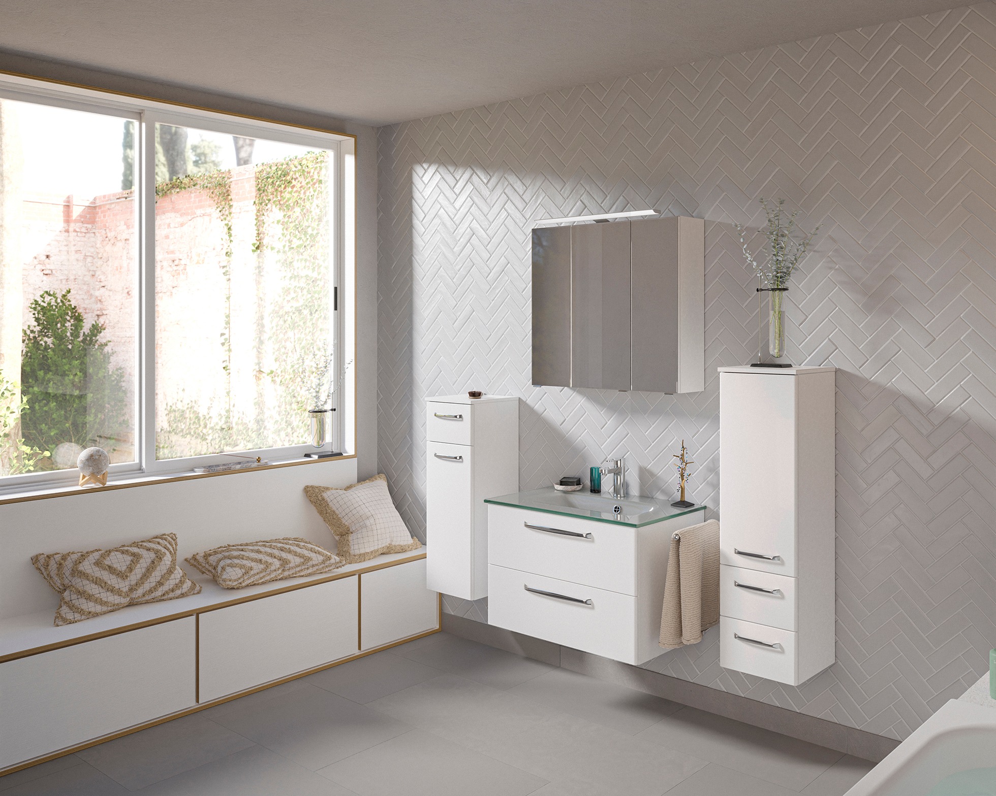 Saphir Badmöbel-Set »Badmöbel-Set Trentino 4-teilig Glas-Waschtisch mit LED günstig online kaufen