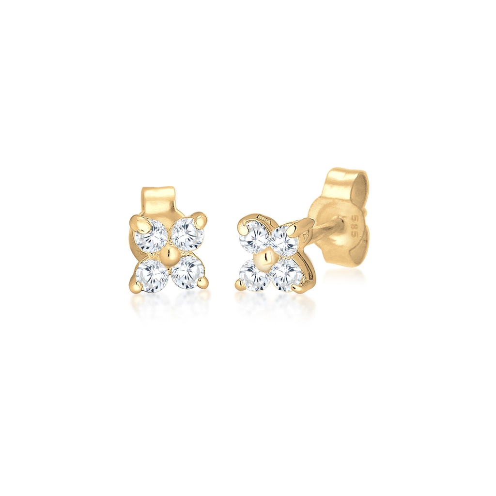 Elli Premium Paar Ohrstecker »Blume Zirkonia 585 Gelbgold«