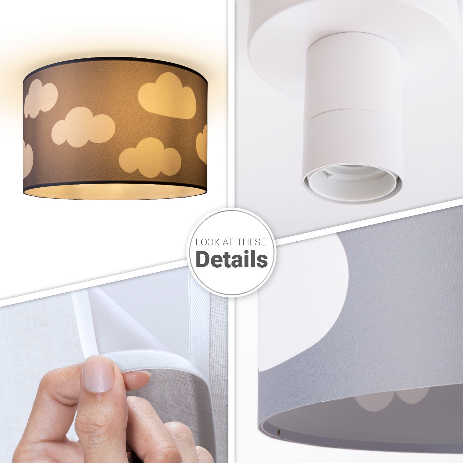 Paco Home Deckenleuchte »Hugo Cosmo«, Leuchtmittel E27 | ohne Leuchtmittel, Deckenleuchte Kinderzimmer Kinder Lampe Wolke Stoffschirm Rund E27