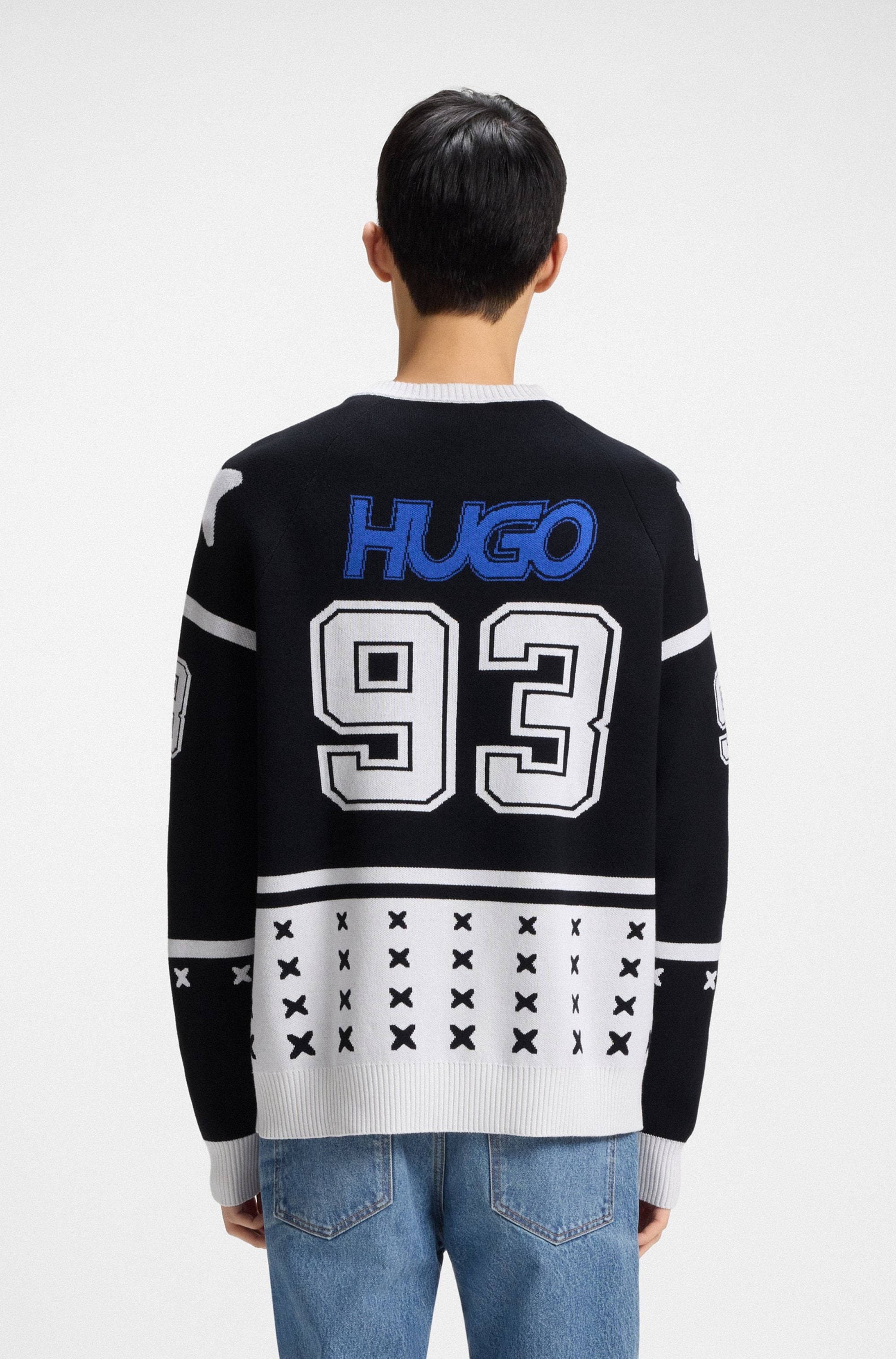 HUGO Blue V-Ausschnitt-Pullover »Shalock«, mit aufwendiger Intarsie