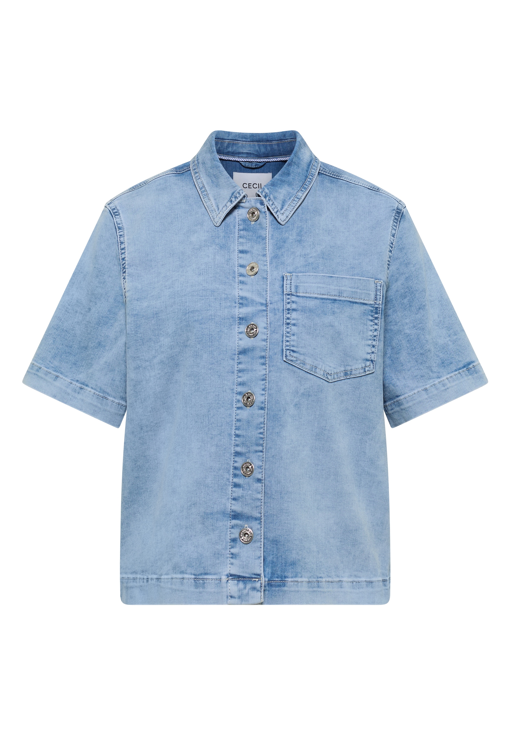 Cecil Jeansjacke ohne Kapuze Kurzarm Jeans-Overshirt mit Knopfleiste