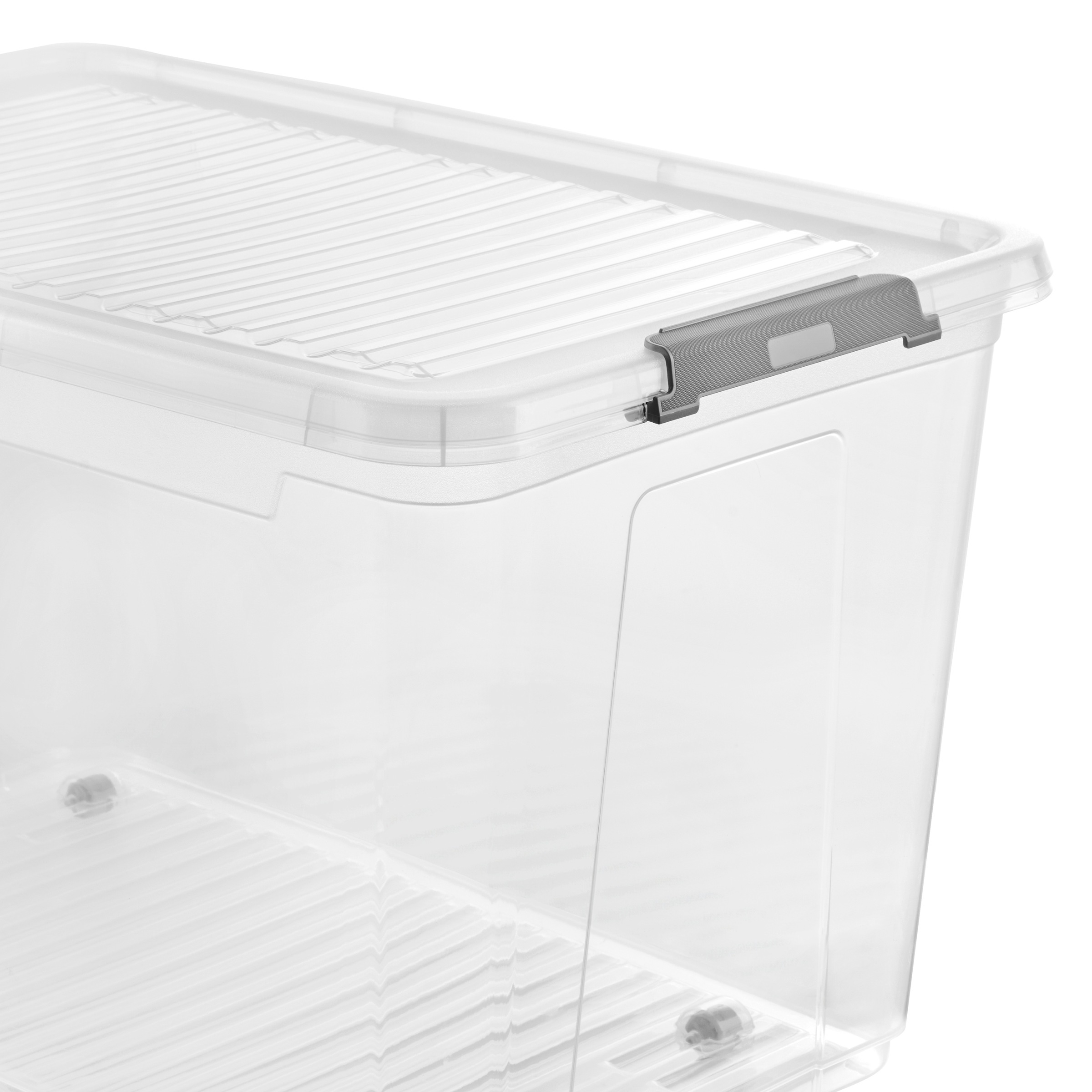 keeeper Aufbewahrungsbox »Clipbox Leo (Set 3 St.) 56 L, 59 x 38 x 35,5 cm« Schanierclips, Doppelöffnung, 90° drehbare Räder, fixierbarer Deckel