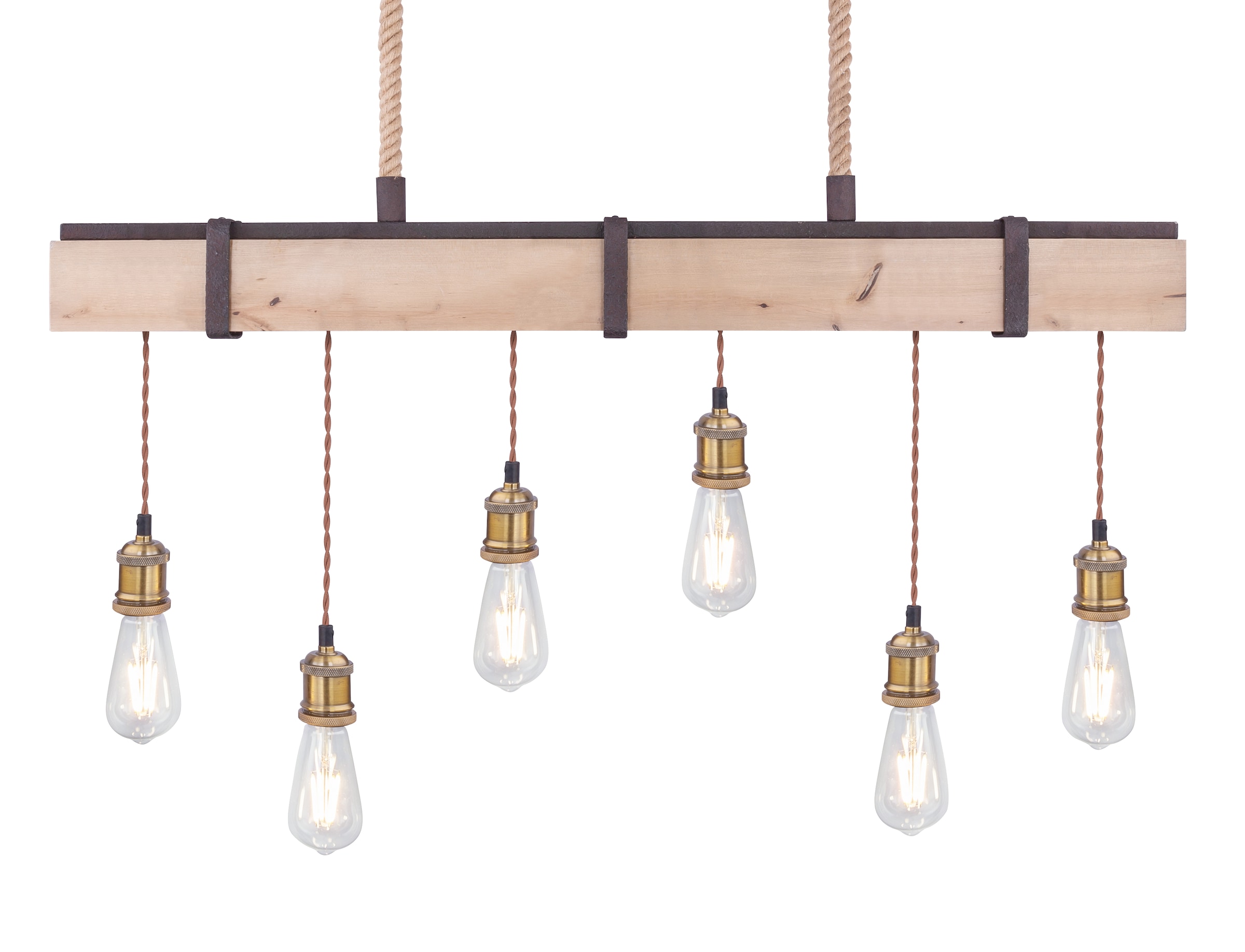 GLOBO LIGHTING Hängeleuchte »MUCHA«, Leuchtmittel E27 | ohne Leuchtmittel, Hängelampe/Pendelleuchte/Metall rostfarben/Holz/Kabel Textil