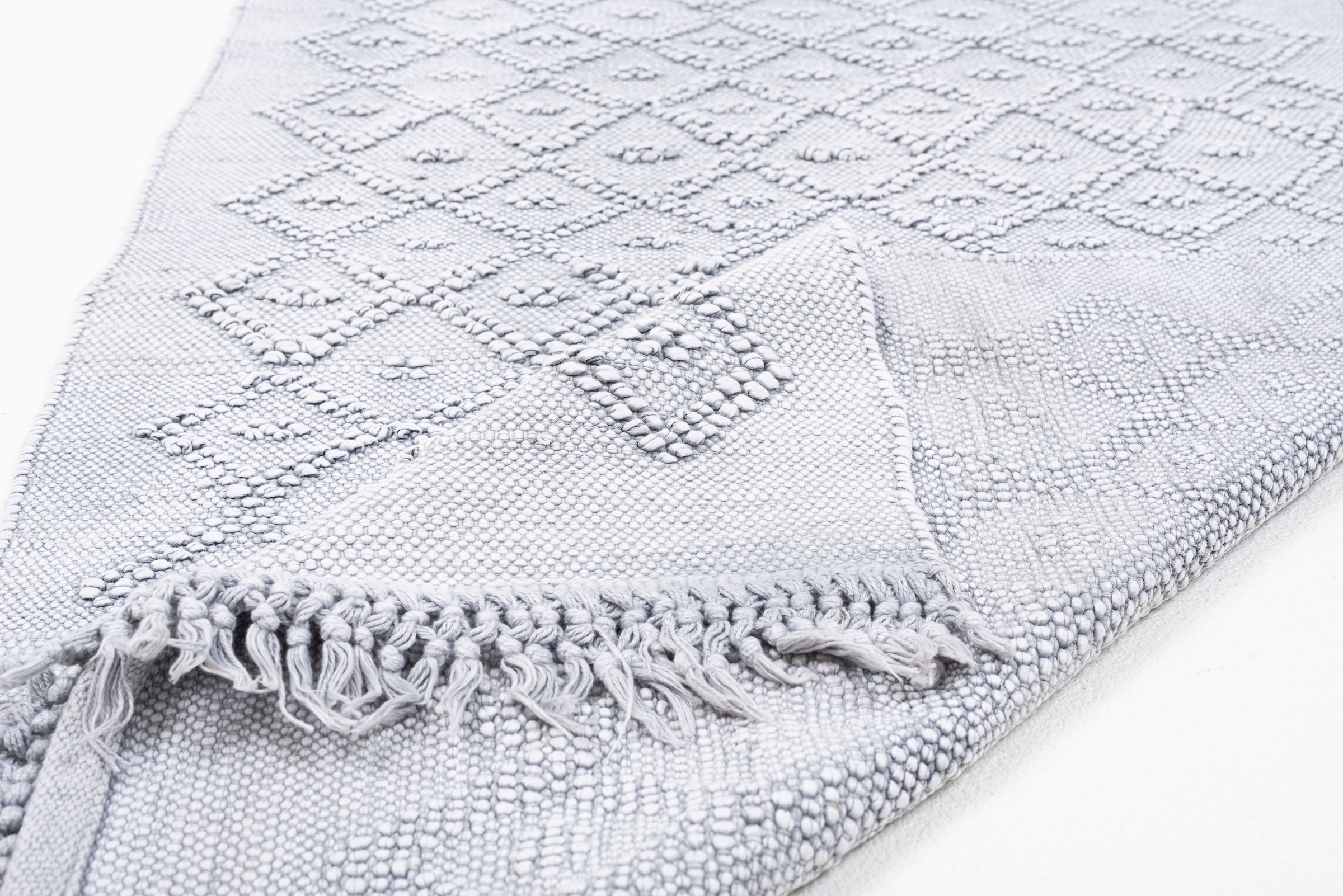 TOM TAILOR HOME Badematte »Vintage Wash«, fußbodenheizungsgeeignet, Badteppich, Uni Farben, Rauten Muster, mit Fransen, reine Baumwolle