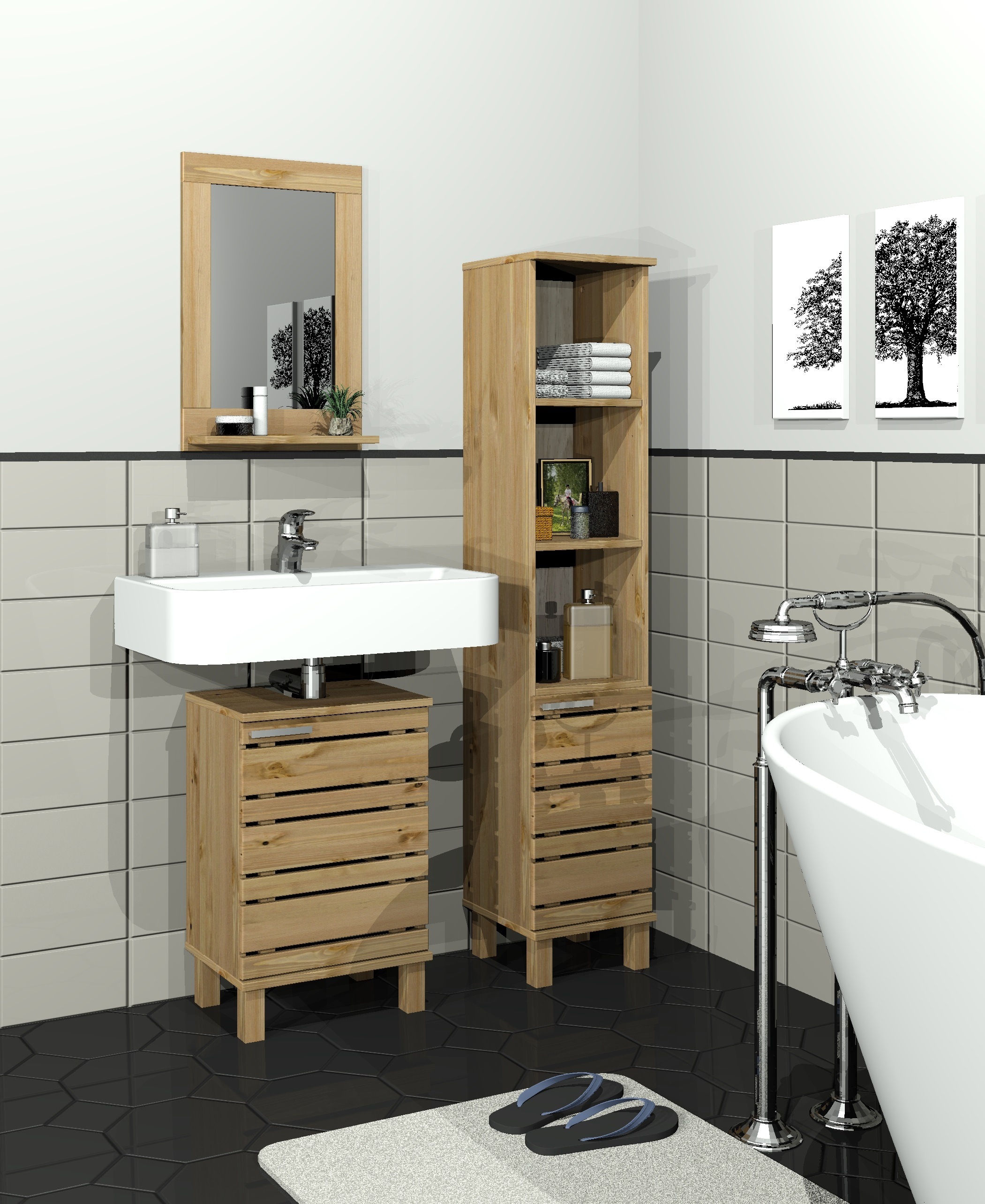 Home affaire Waschbeckenunterschrank "JOSIE" Breite 40 cm, aus Massivholz, günstig online kaufen