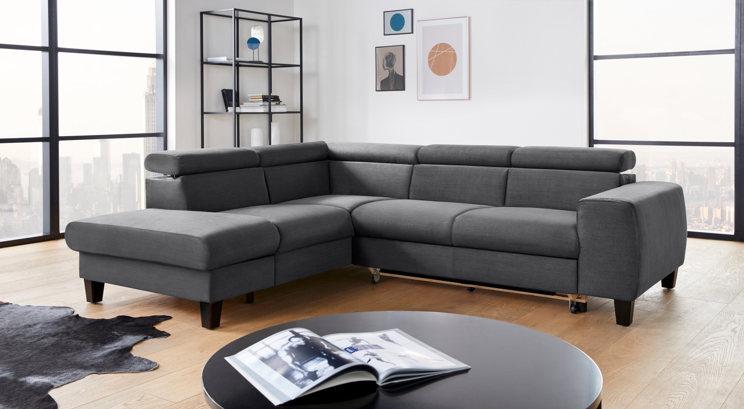 COTTA Polstergarnitur »Morven L-Form«, (Set), Set bestehend aus: Ecksofa mit Kopfteilverstellung & Hocker