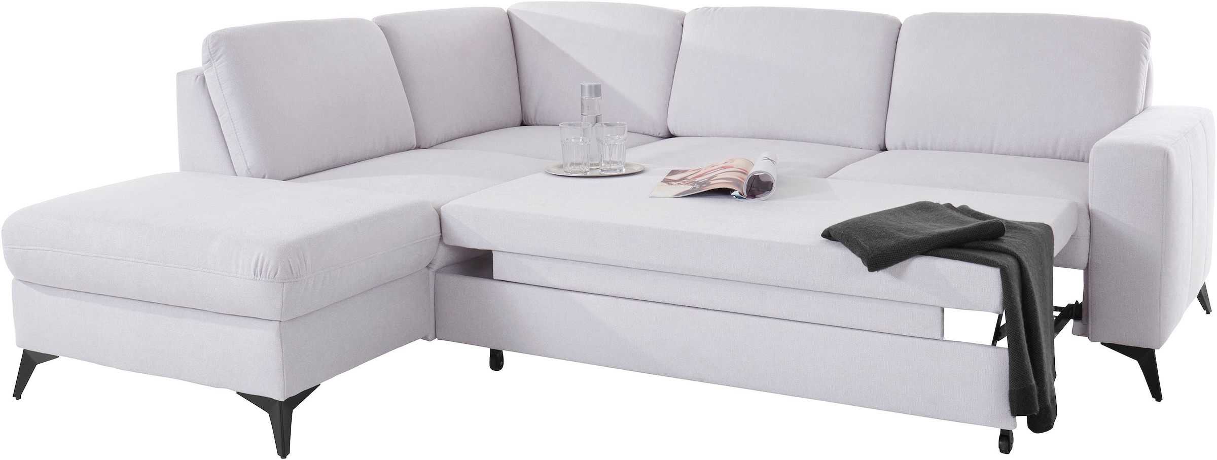 Places of Style Ecksofa »Lolland L-Form«, Wahlweise mit Bettfunktion und Stauraum, auch mit abwischbarem Bezug