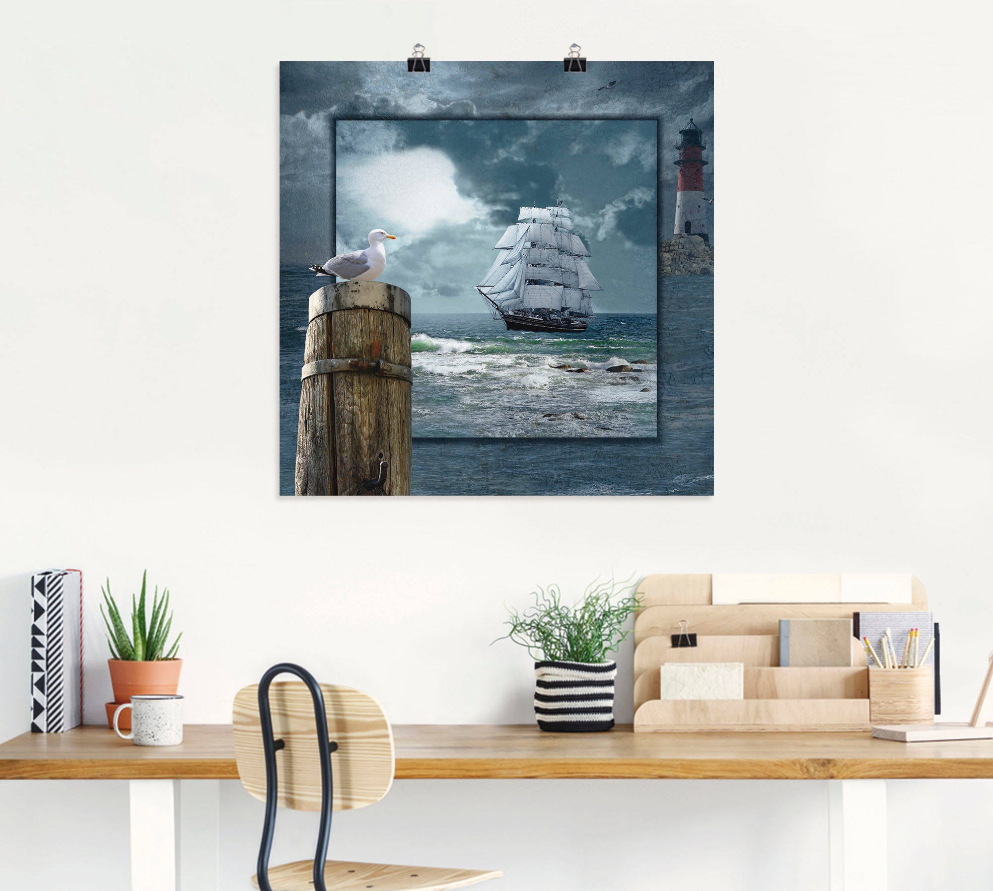 Artland Wandbild »Maritime Collage mit Segelschiff«, Boote & Schiffe, (1 St.), als Leinwandbild, Poster, Wandaufkleber in verschied. Größen
