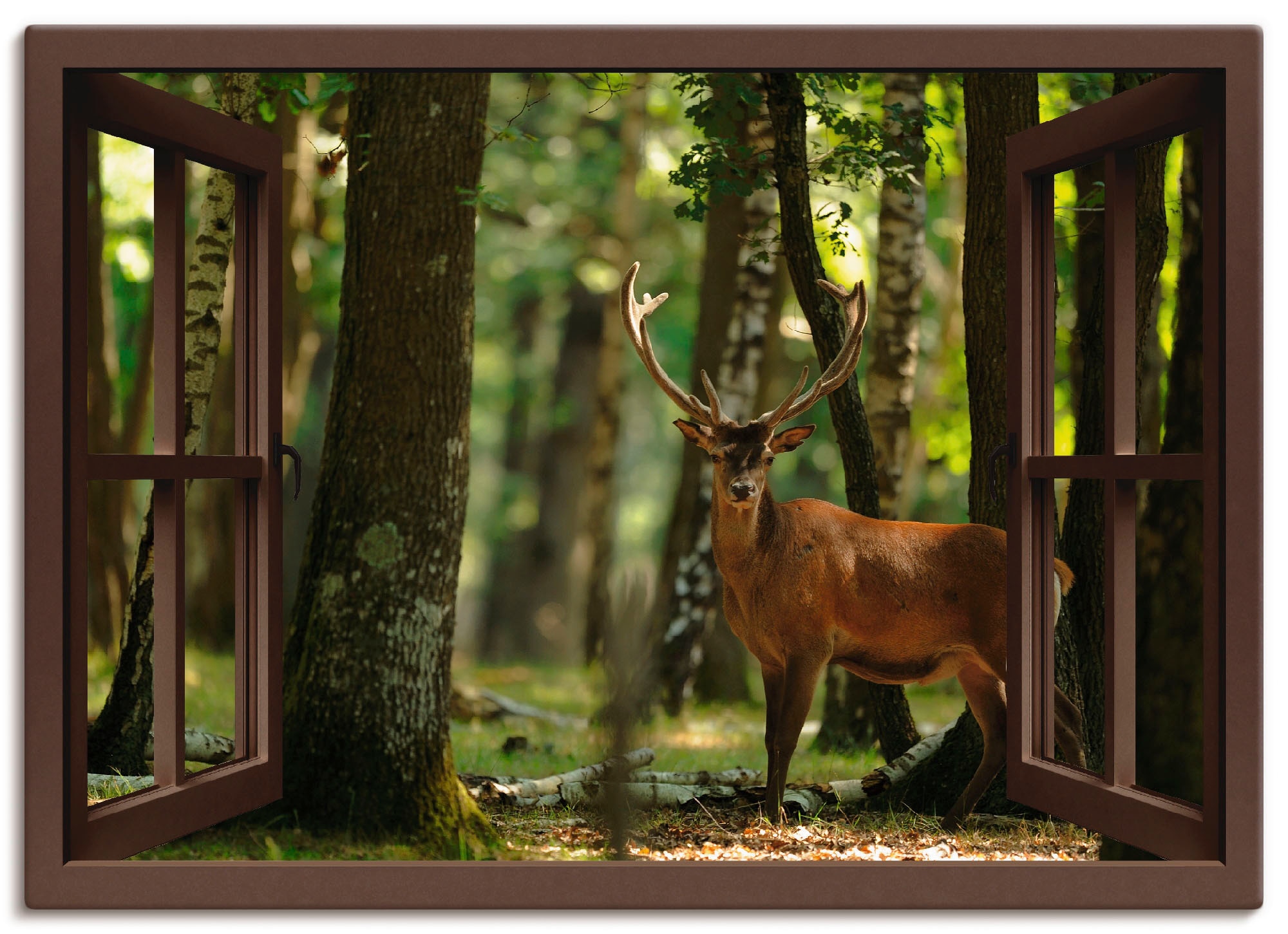 Artland Wandbild »Fensterblick - Hirsch 4 - Wald« Fensterblick 1 Stk. tlg. günstig online kaufen