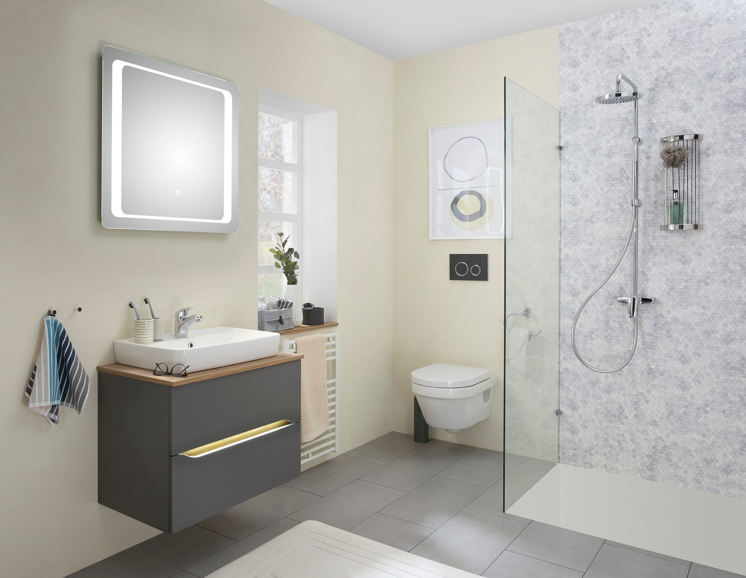 Saphir Badmöbel-Set »Quickset 2-teilig, Keramik-Aufsatzbecken mit LED-Spieg günstig online kaufen