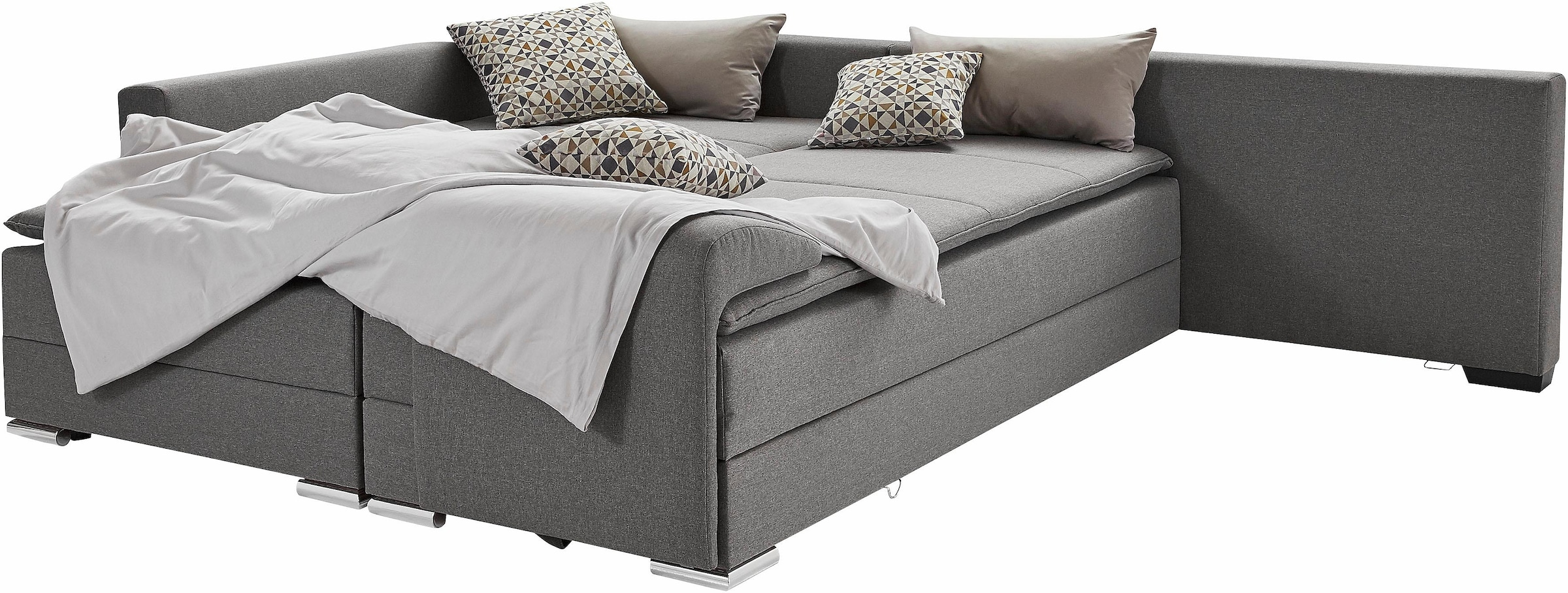 INOSIGN Ecksofa »Boxspringbett Night & Day L-Form mit Dauer-Schlaffunktion mit Armlehne«, mit Boxspring-Bettfunktion 180x200 cm und Bettkasten, Dauerschläfer!