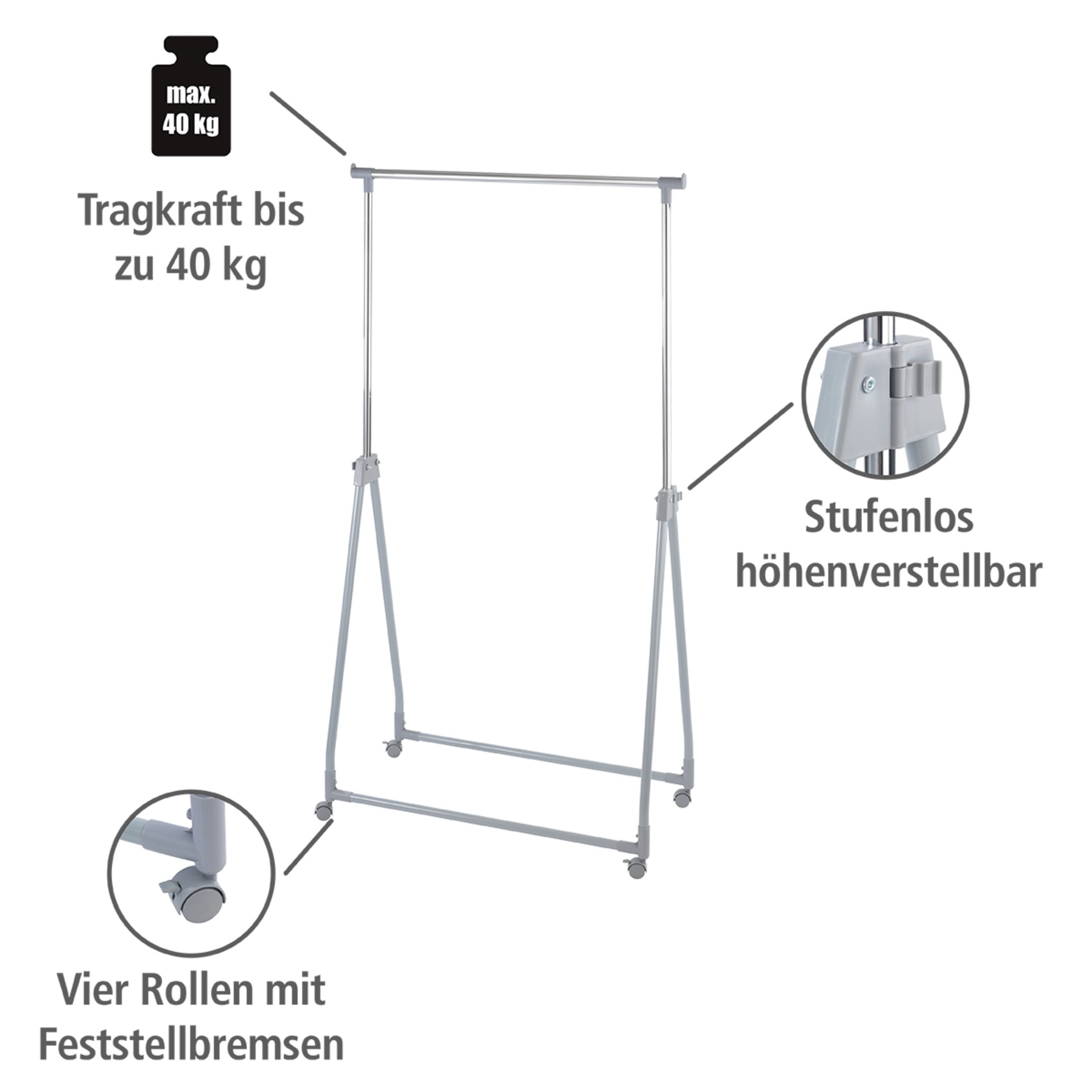 WENKO Kleiderständer, stufenlos höhenverstellbar (99-167 cm), mit 4 Rollen, günstig online kaufen