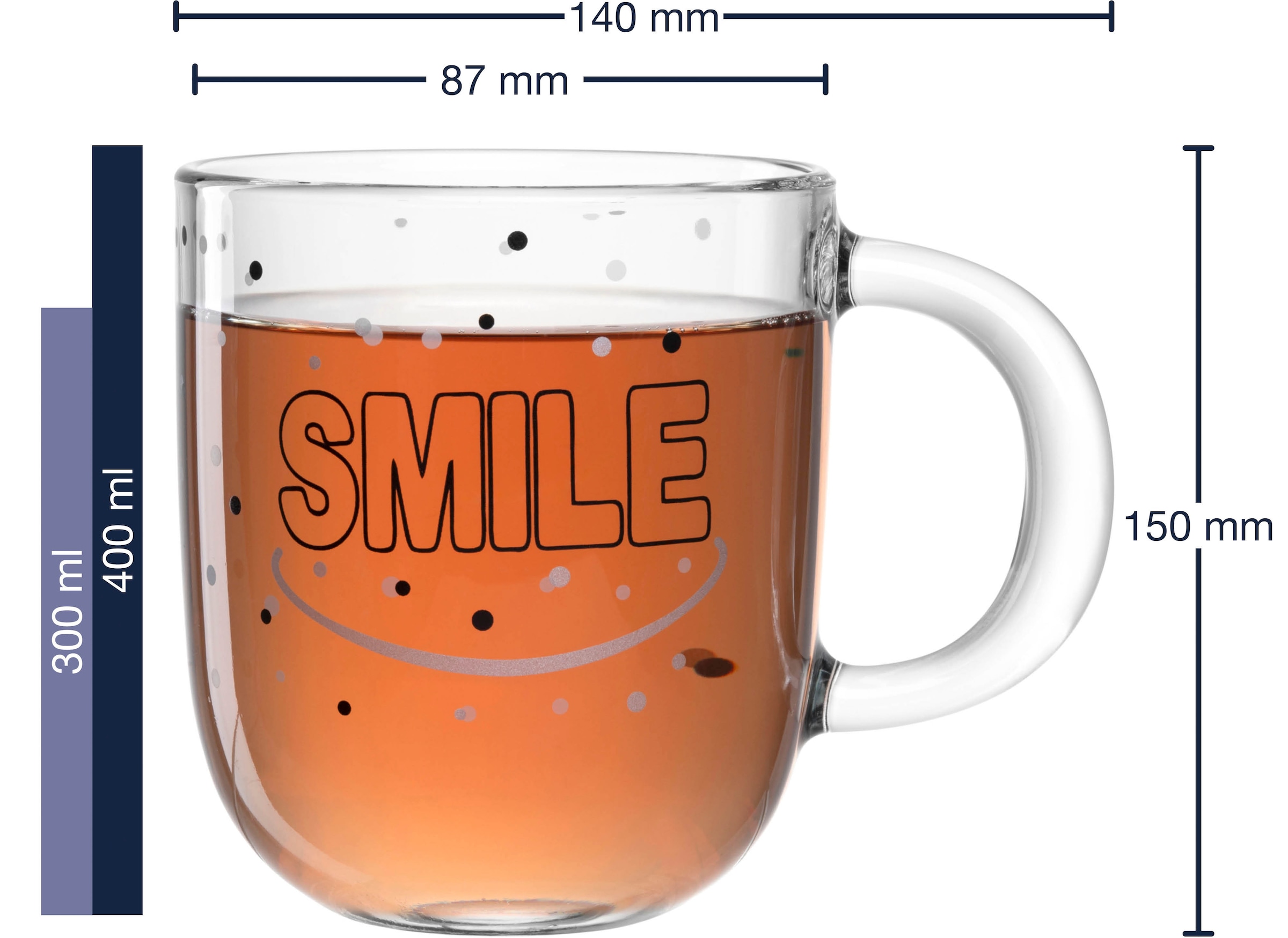 LEONARDO Tasse »Becher "SMILE", 4er-Set, UFFICIO«, (Set, 4 tlg., 4 Tassen mit Aufdruck, 400 ml), spülmaschinengeeignet