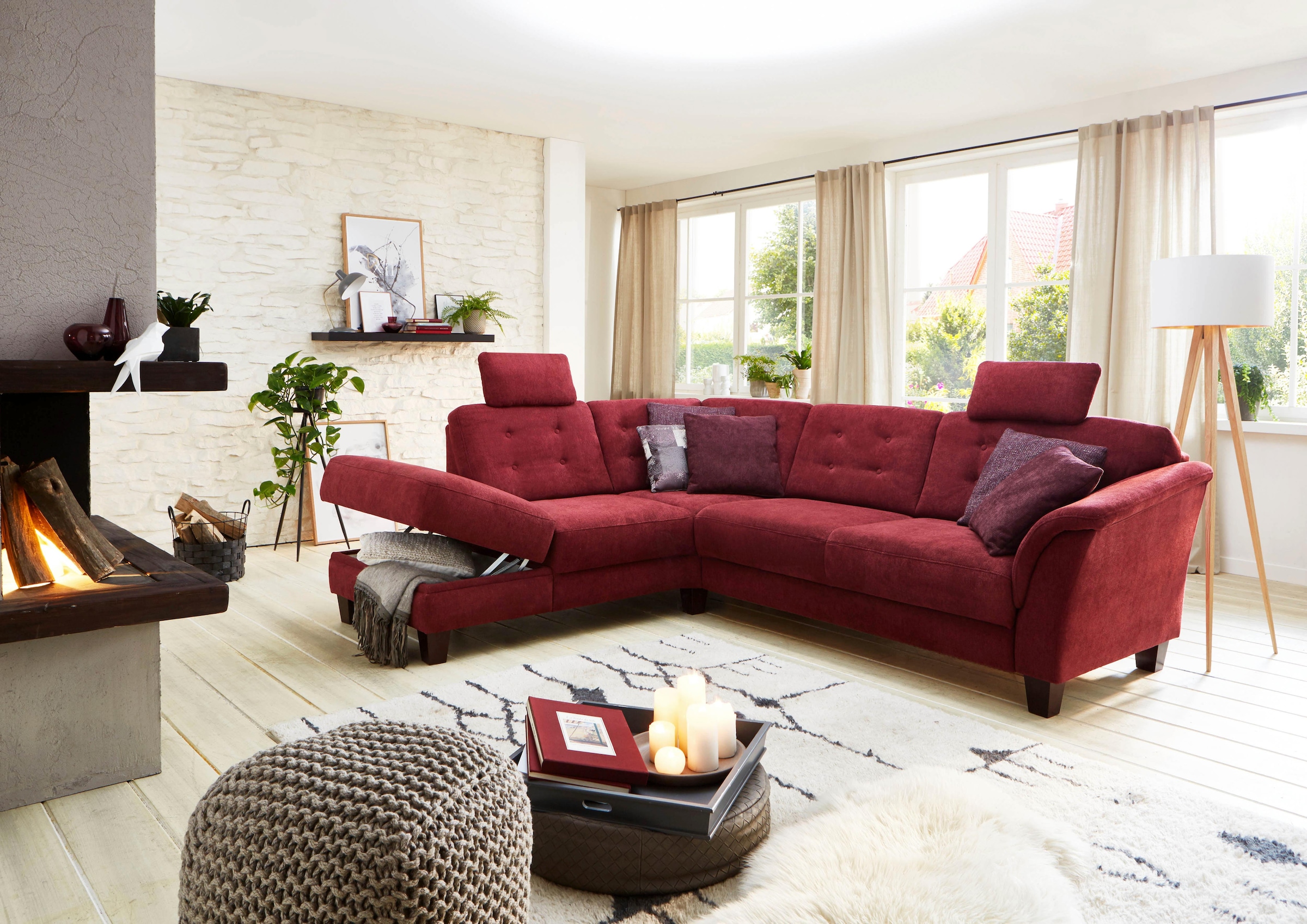 Home affaire Ecksofa »Trondheim L-Form«, mit Federkern und Knopfheftung im Rücken, Füße Buche dunkel