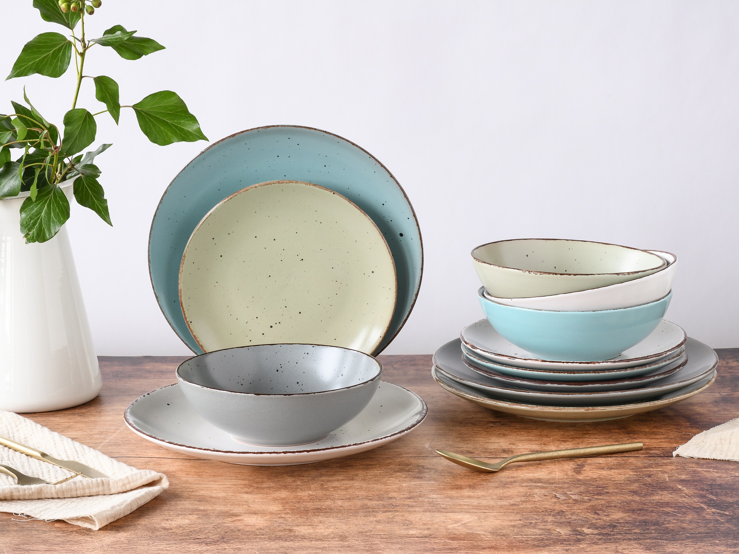 CreaTable Teller-Set »Fashion Bunt, Tellerset 12-tlg.« Vintage Look, Seiden günstig online kaufen