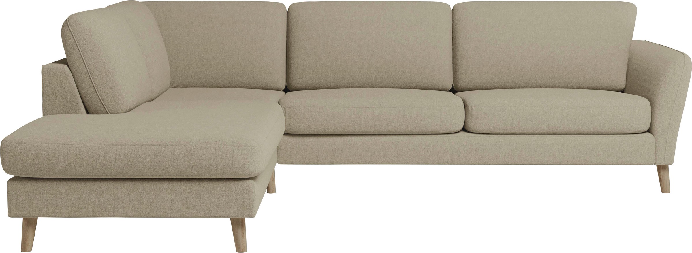 Home affaire Ecksofa »MARSEILLE 278/202 cm, L-Form, Ottom. rechts/links, verschiedene Bezüge«, Massivholzbeine Eiche, Landhausstil, Wellenunterfederung