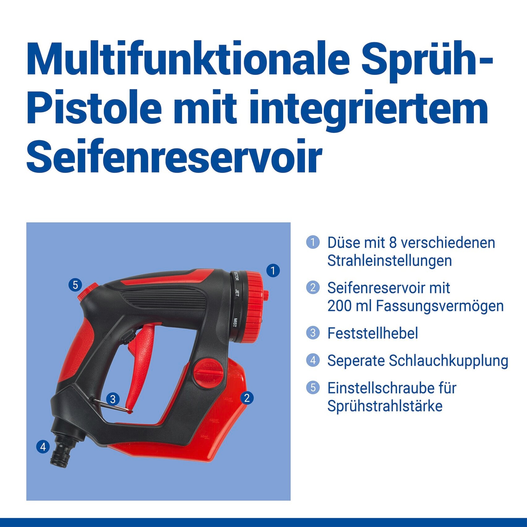 Maximex Multifunktionsbrause »Gartenbrause mit Seifenreservoir 8in1« praktischer Aufsatz für den Gartenschlauch, 8 verschiedene Strahlarten