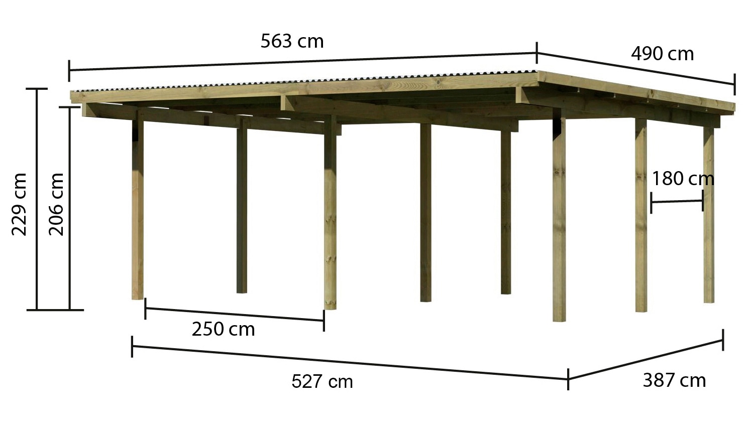Karibu Doppelcarport »Eco 1«, Holz, 250 cm, braun