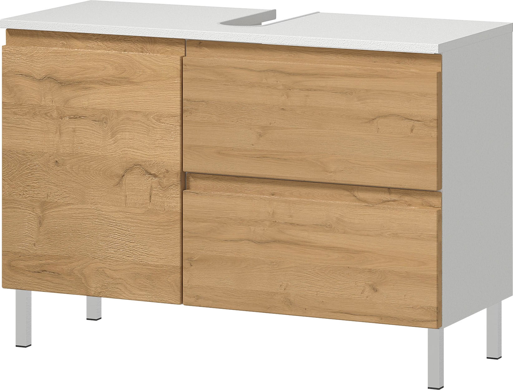 GERMANIA Badmöbel-Set »Torrance«, (5 St.), Unterschrank, Spiegel, Beleuchtung, Schrank, Kommode und Hochschrank