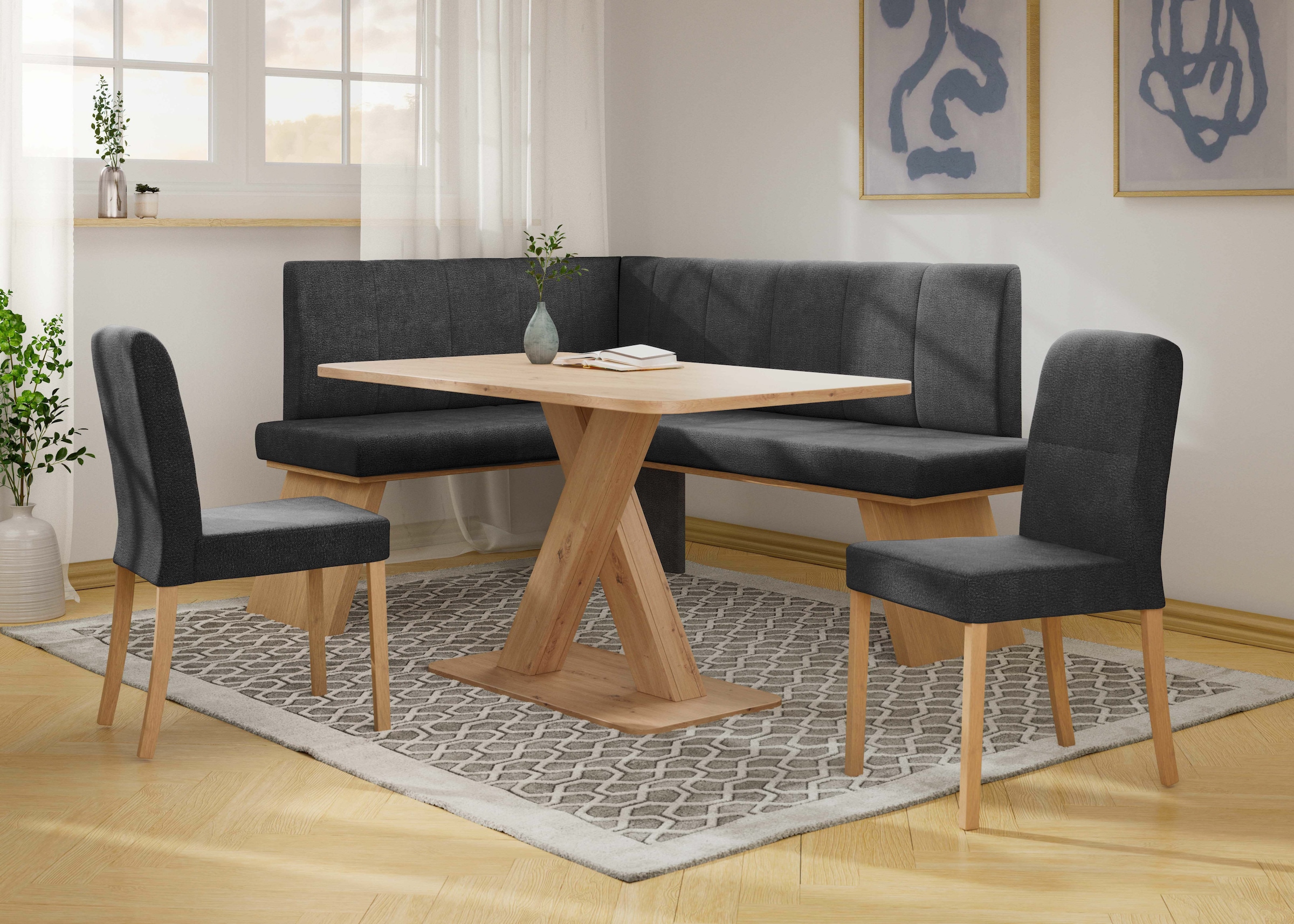 Home affaire Eckbankgruppe »Nina«, (Set, 4 tlg., 4er), Sitzgruppe Esszimmer Stühle Tisch und Bank bequem gepolstert