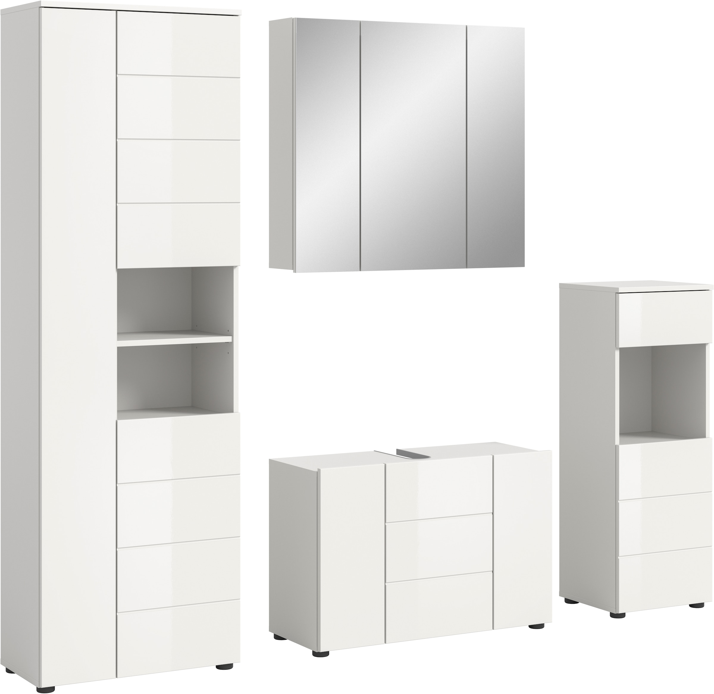 welltime Badmöbel-Set »Biel, Höhe 190 cm, Hochschrank, Unterschrank, Spiege günstig online kaufen