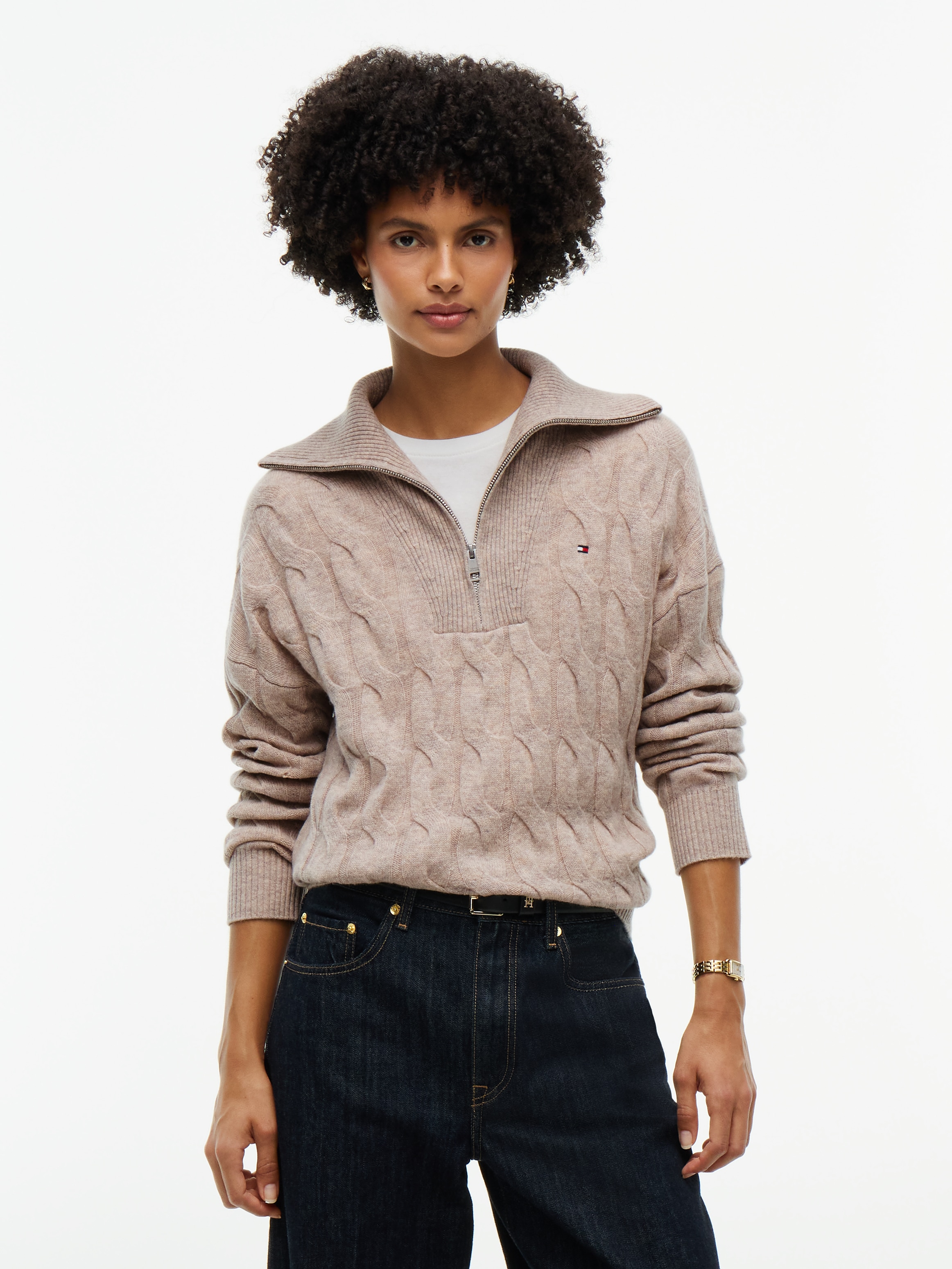 Tommy Hilfiger Troyer »SOFT WOOL CABLE 1/2 ZIP LS SWT« aus reiner Wolle, mit Zopfmuster
