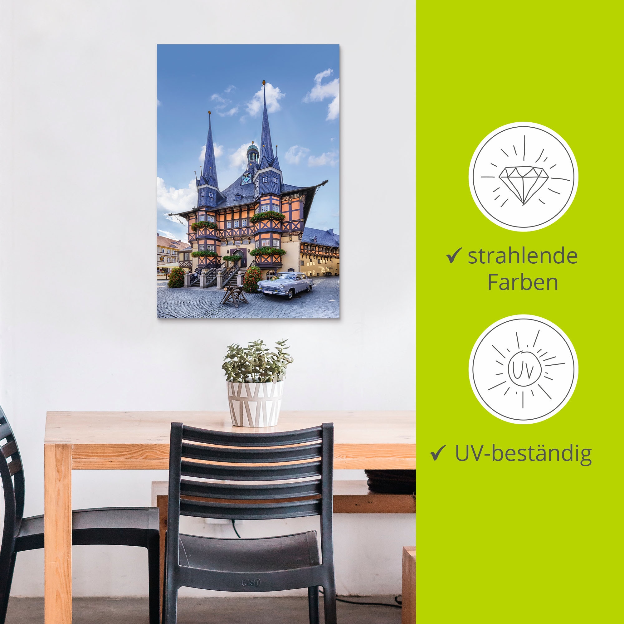 Artland Wandbild »Rathaus Wernigerode, Fachwerkhaus«, Deutschland, (1 St.), als Alubild, Leinwandbild, Wandaufkleber oder Poster in versch. Größen