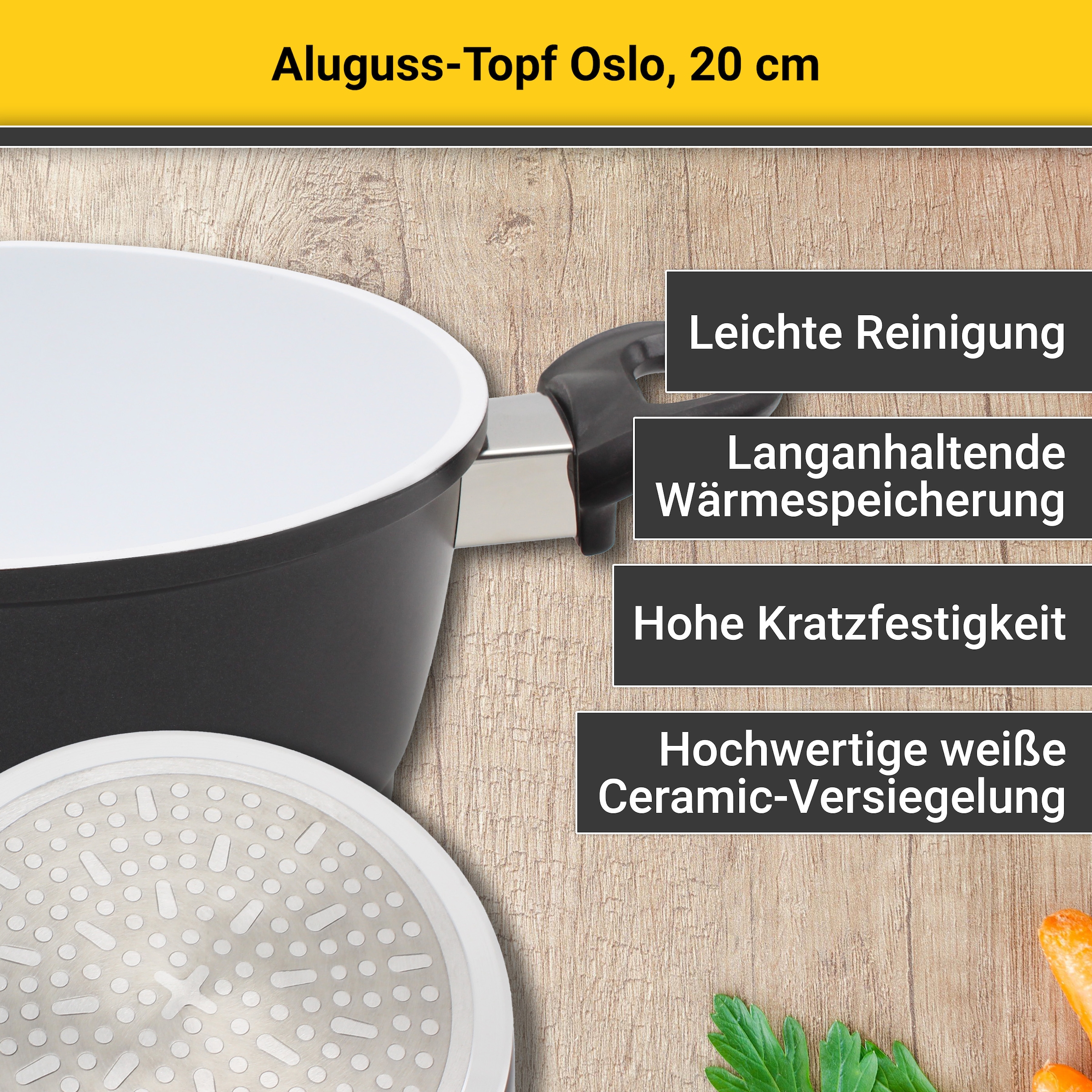 Krüger Fleischtopf »Aluguss Topf mit Glasdeckel Oslo«, Aluminiumguss, (1 tlg.), für Induktions-Kochfelder geeignet