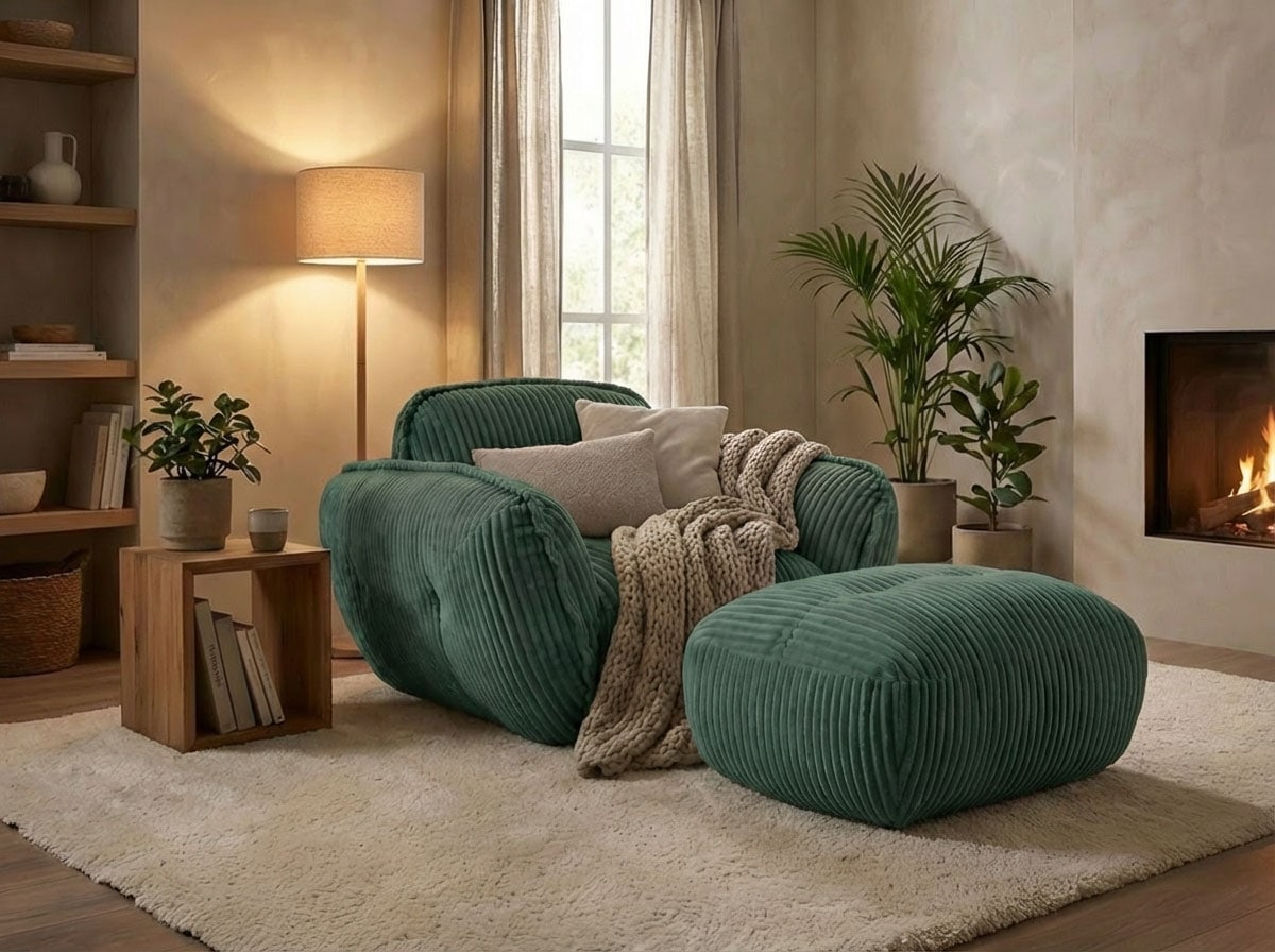 TRENDMANUFAKTUR Hocker »Be Fluffy: Weicher Breitcord Bezugsstoff, perfekte Ergänzung zur Serie« Polsterhocker mit softem Sitzkomfort, moderner breiter Kedernaht