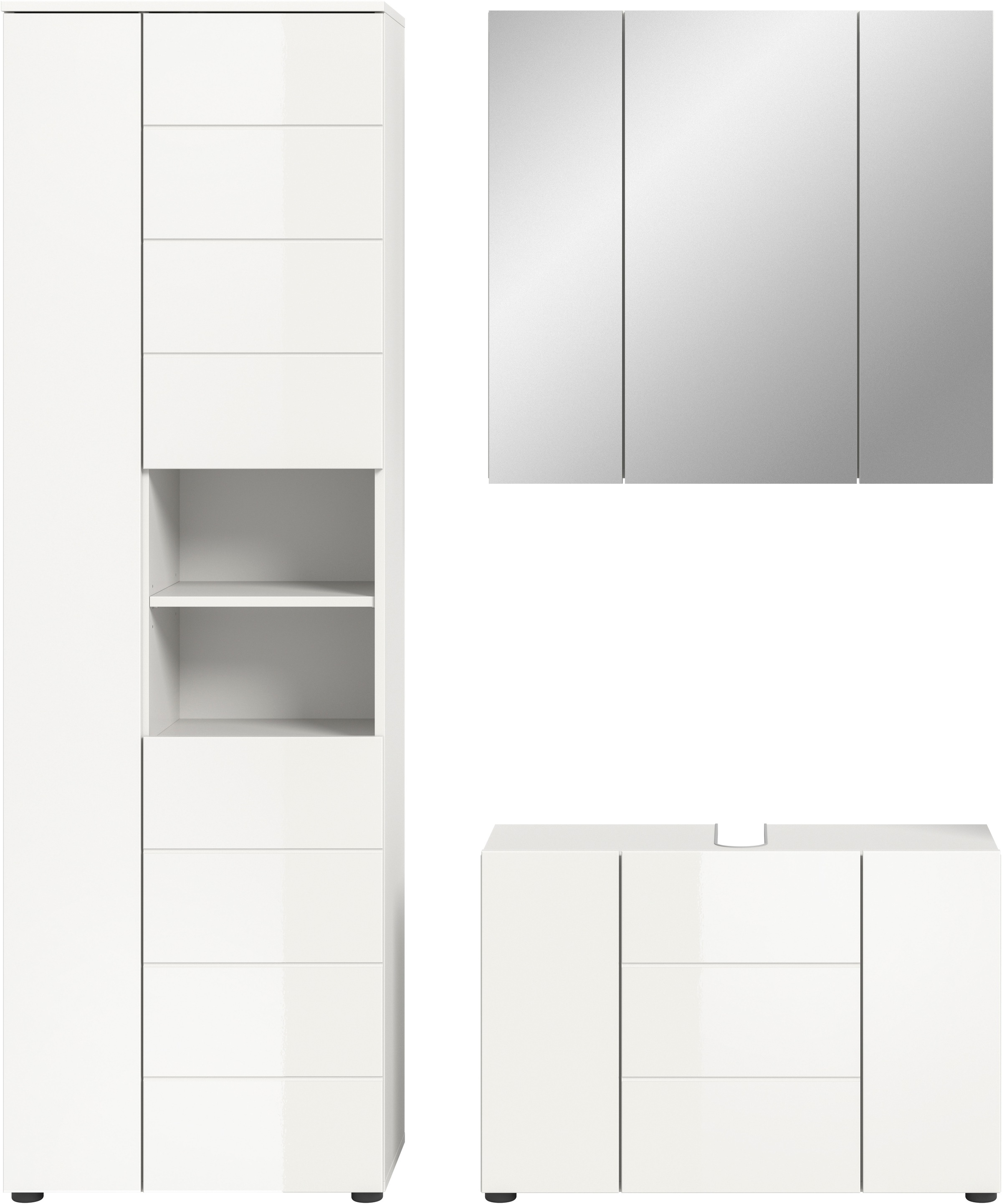 welltime Badmöbel-Set »Biel, Höhe 190 cm, Hochschrank, Unterschrank, Spiegelschrank«, (3 St.), Bad Set, modernes Design, Hochschrank, Unterschrank, Spiegel