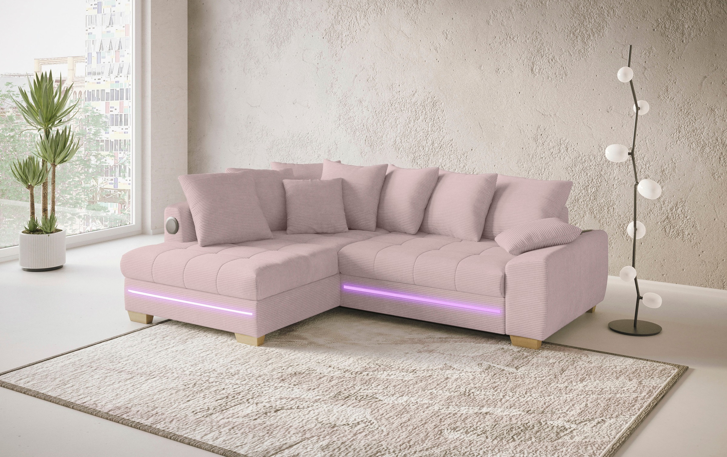 Mr. Couch Ecksofa »Nikita II, L-Form«, mit Kaltschaum, RGB-LED, Soundsystem, wahlweise mit Bett, Bettkasten