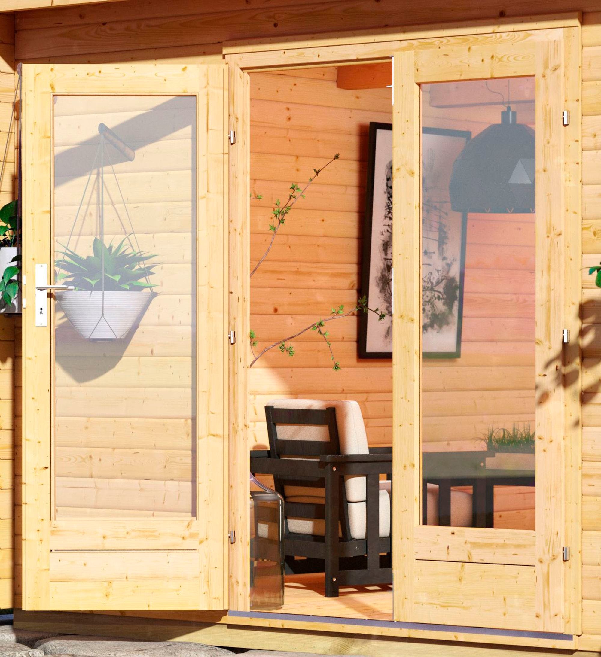 Karibu Gartenhaus »Rabensee 1«, (Set), mit Anbaudach 3,30 m, naturbelassen