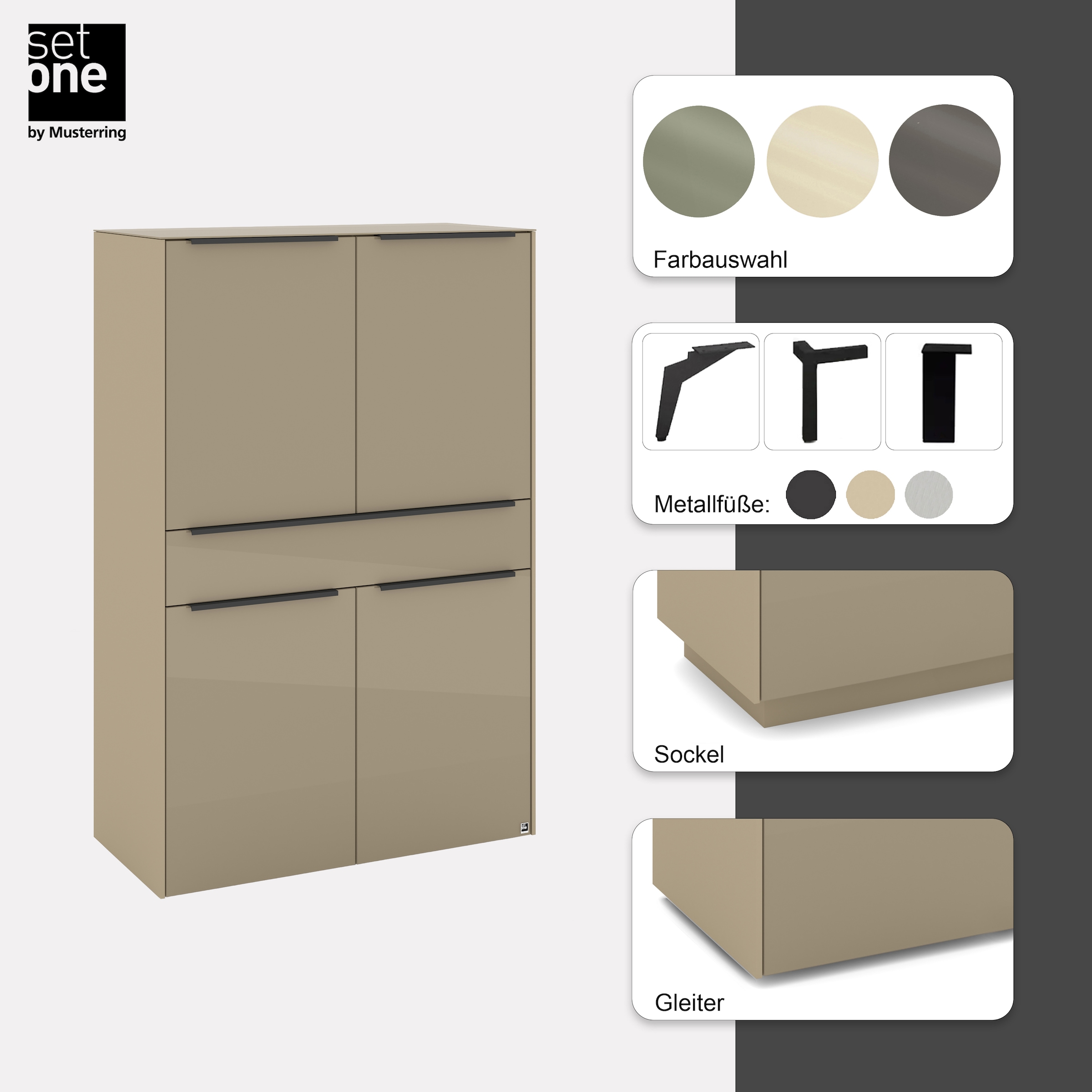 set one by Musterring Highboard »Reno« 1 Stk. tlg. Mit Winkelfuß in diversen Farben, 155 cm Höhe & Farbauswahl