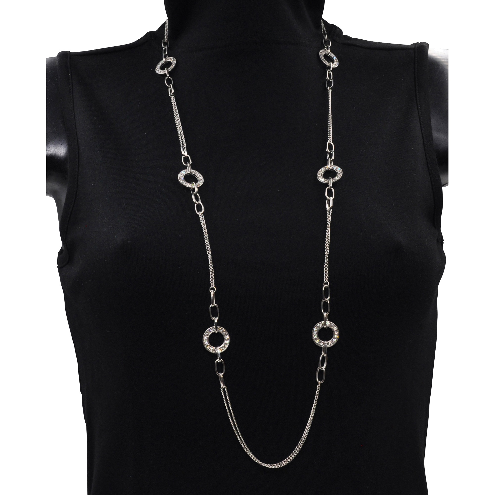 Steuer Lange Kette »Metallkette rhodiumfarben mit Ringzierde und Straß«
