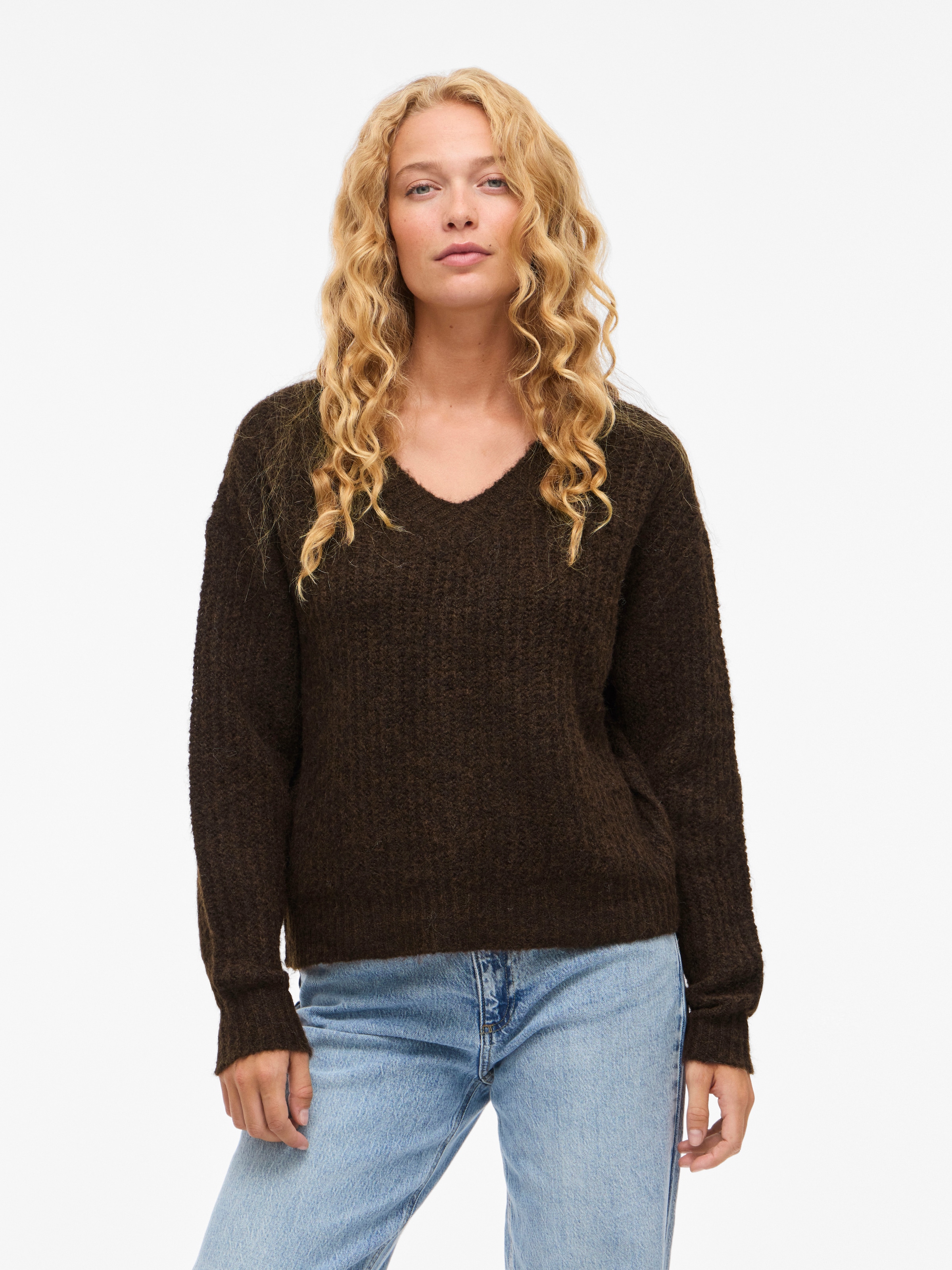 Vila V-Ausschnitt-Pullover »VILAMPE V-NECK L/S KNIT TOP-NOOS« Materialmix, regular fit