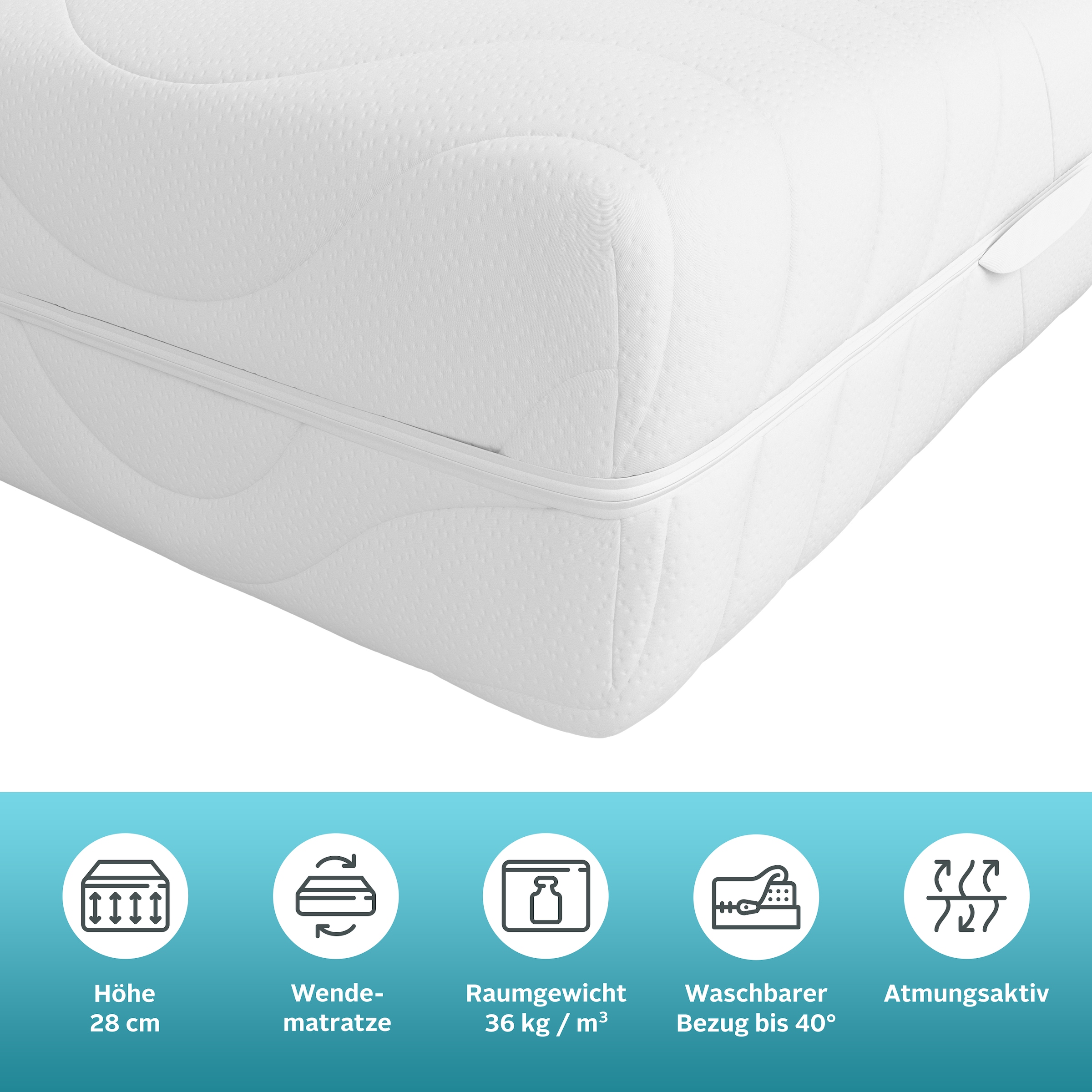 OTTO home Komfortschaummatratze »NEUHEIT, PREMIUM Lasse, Matratze 90x200 cm & weitere Größen« 28 cm hoch 1 Stk. tlg. Wendematratzen H2-H4, ergonomisch, atmungsaktiv, langlebige Qualität