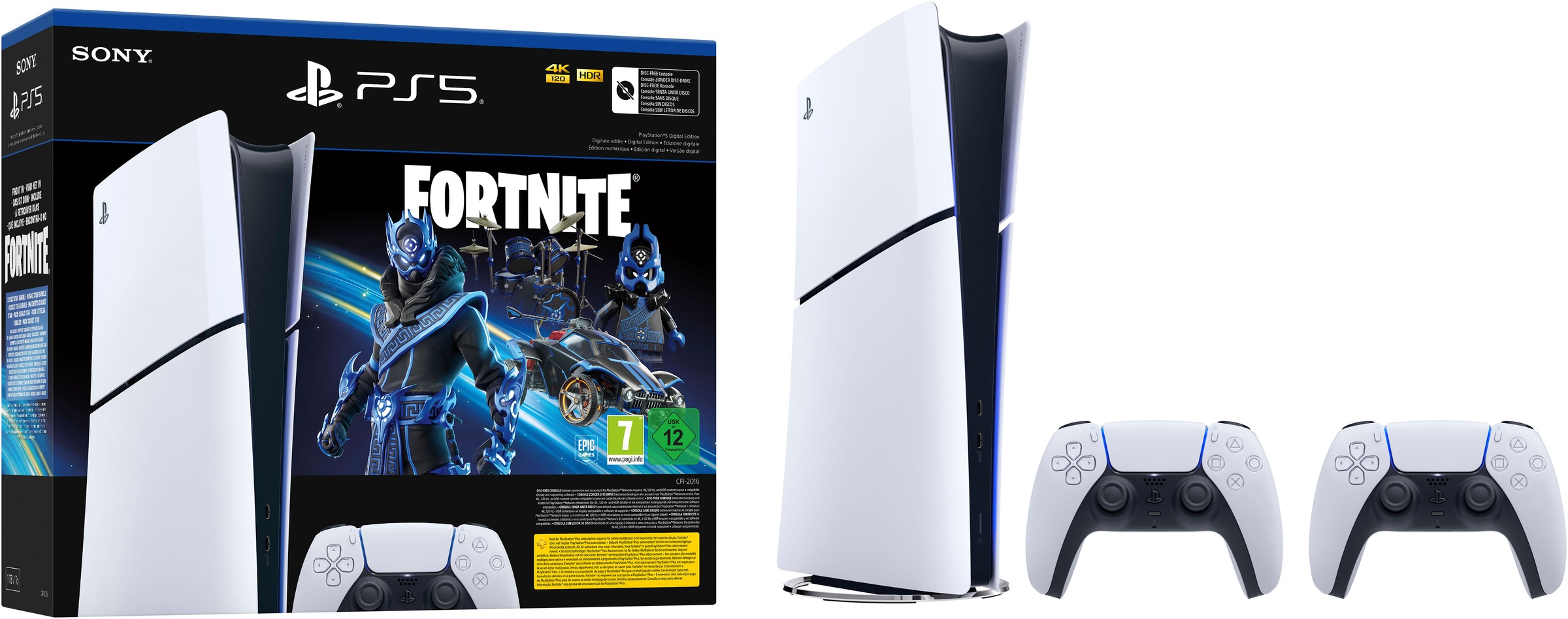 PLAYSTATION 5 Spielekonsole »PS5 Digital Edition - Fortnite Cobalt Star Bundle + zweiten DualSense« 1 TB weiß/schwarz Mit dem integrierten, 1 TB...