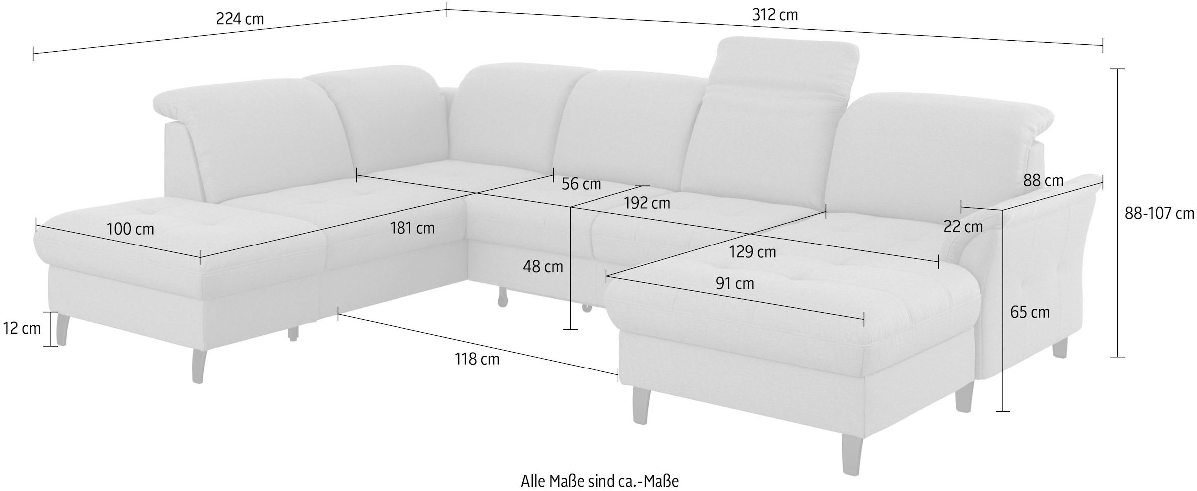 sit&more Wohnlandschaft »Maggiore U-Form«, wahlweise mit Kopfteilverstellung, Bettfunktion und Stauraum