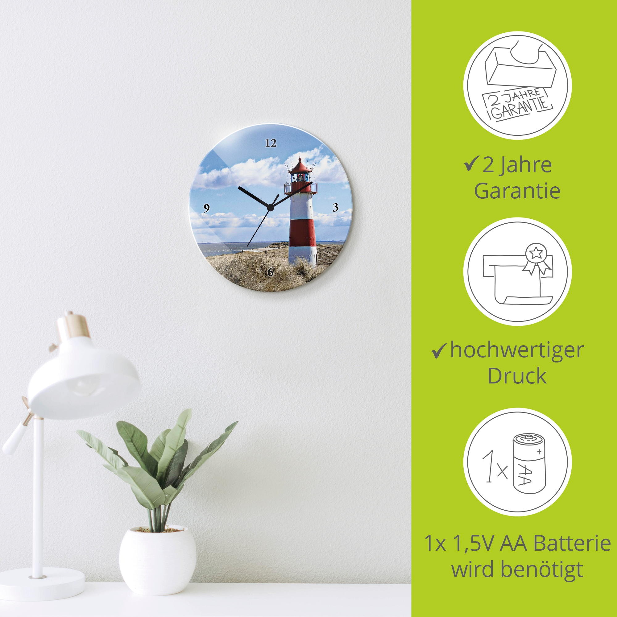 Artland Wanduhr »Leuchtturm Sylt« wahlweise mit Quarz- oder Funkuhrwerk, lautlos ohne Tickgeräusche